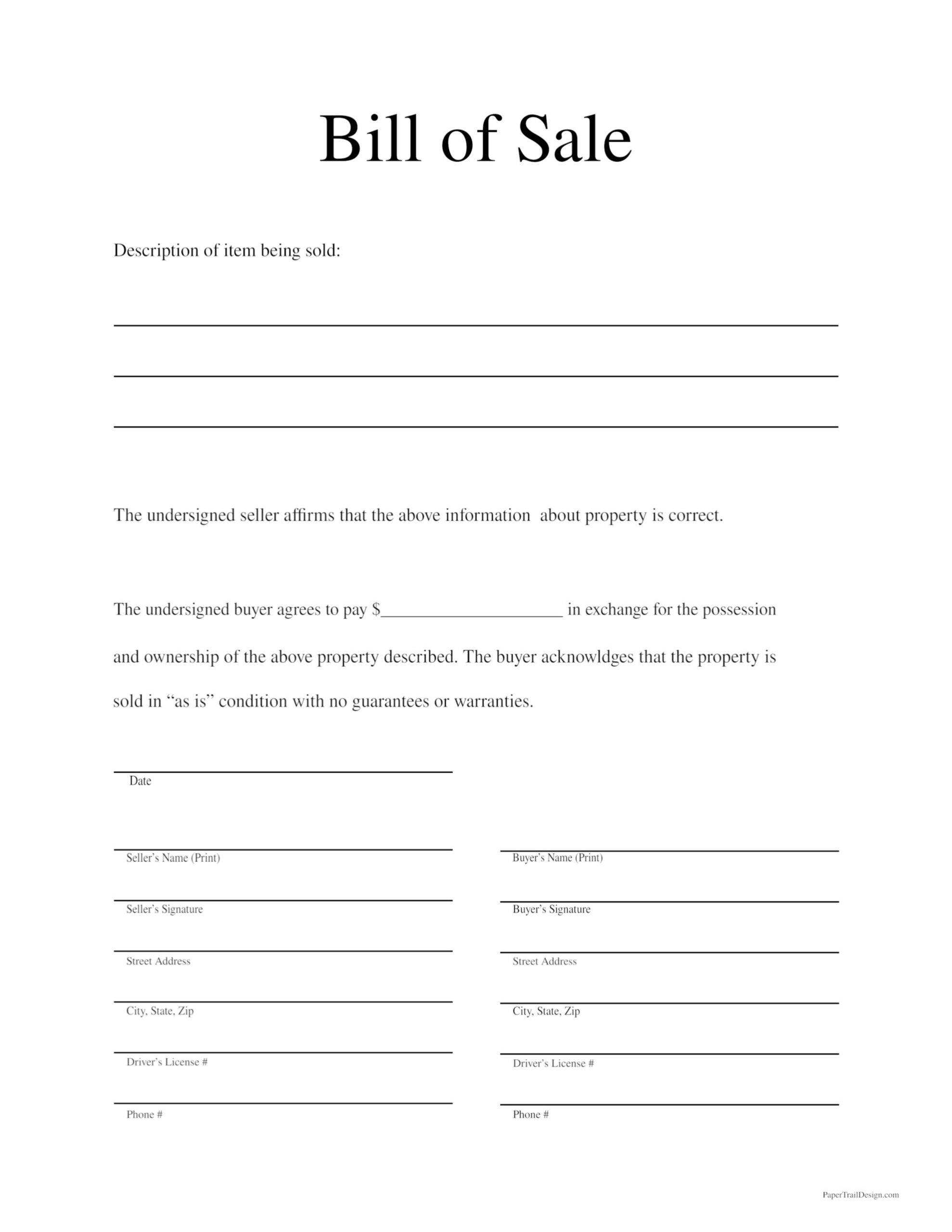 free printable car bill of sale