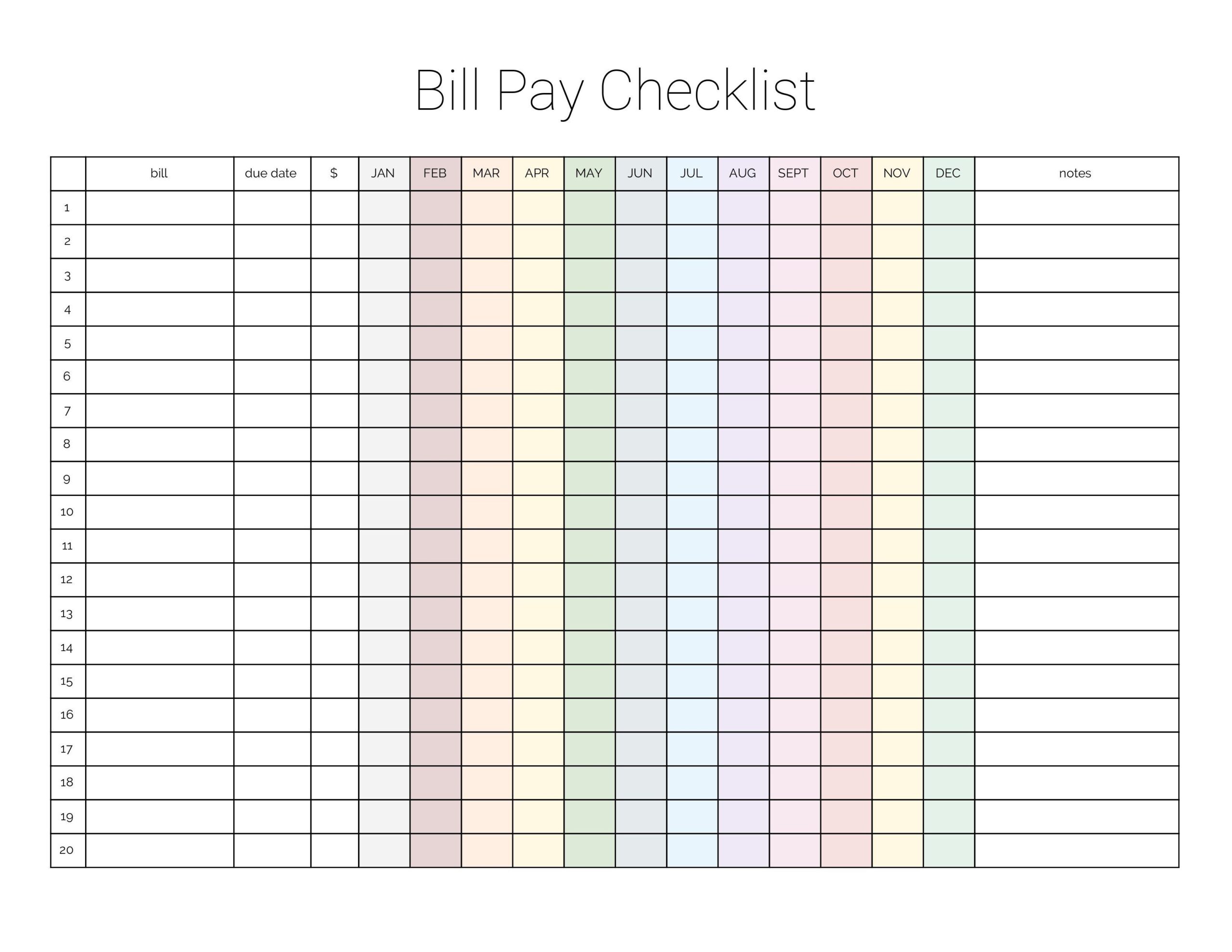 Free Printable Bill Pay Checklist Printable Party Favors