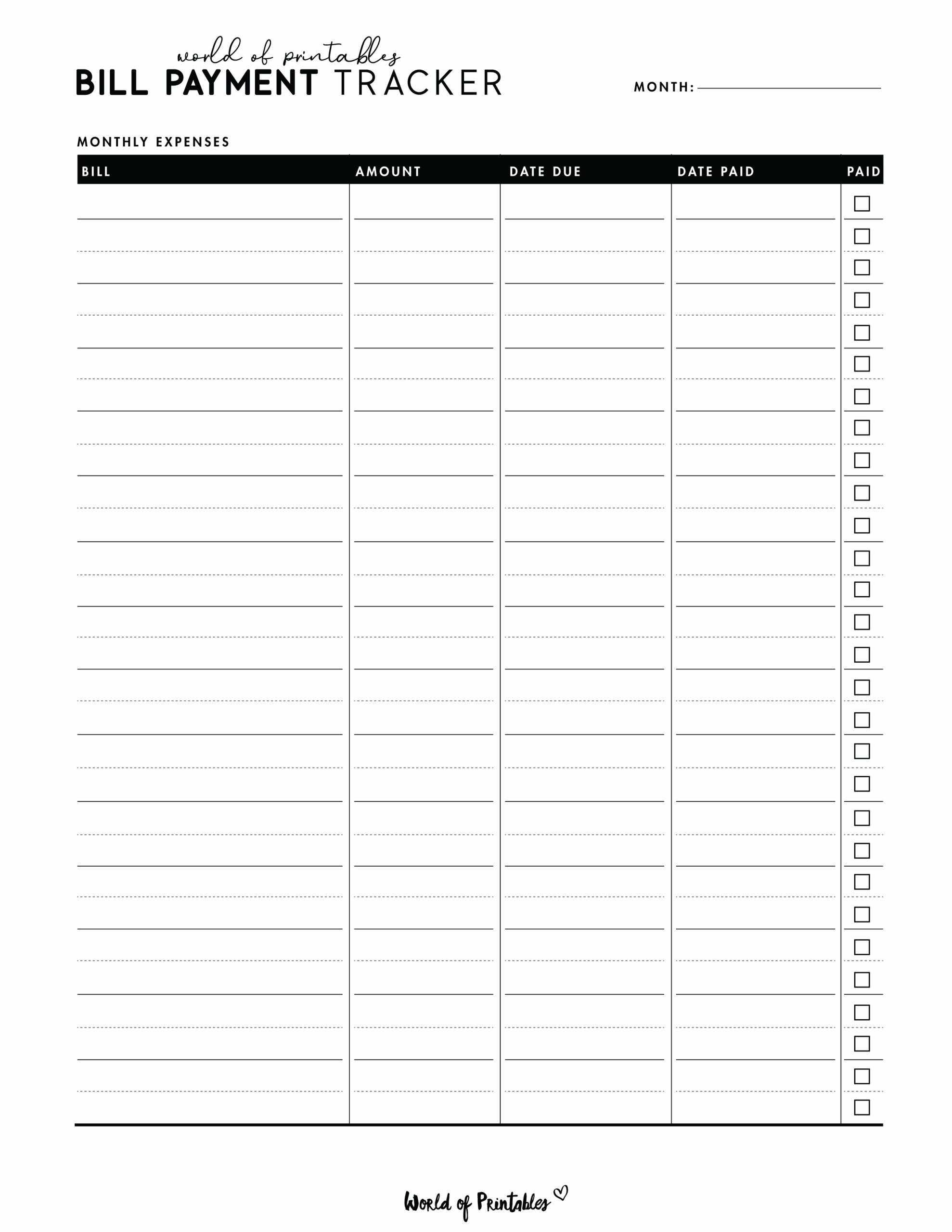 FREE Printable Bill Tracker PDF World Of Printables