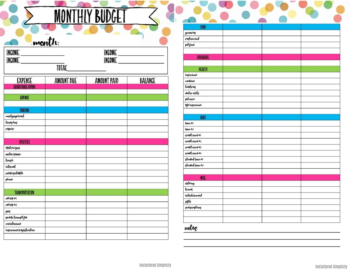 Free Printable Budget Planning Worksheets Organize U0026 Declutter