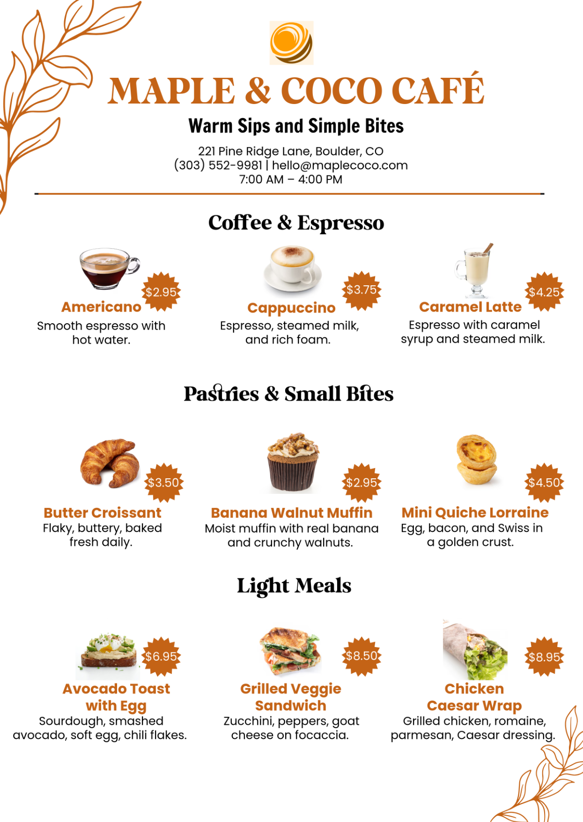 Free Printable Cafe Restaurant Menu Template To Edit Online