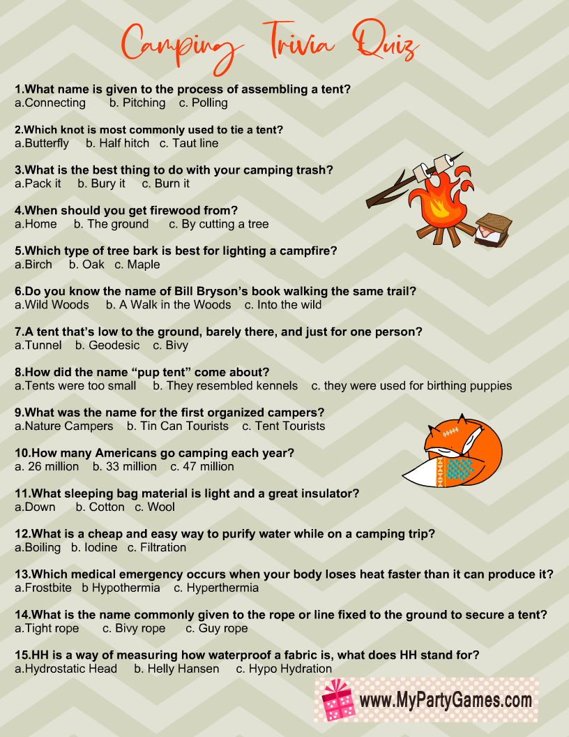 Free Printable Camping Trivia Quiz With Answer Key