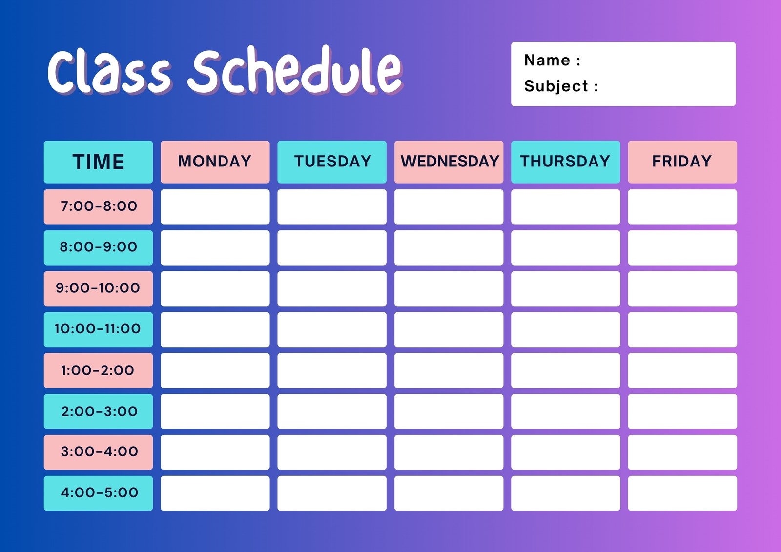 Free Printable Class Schedule Templates To Customize Canva