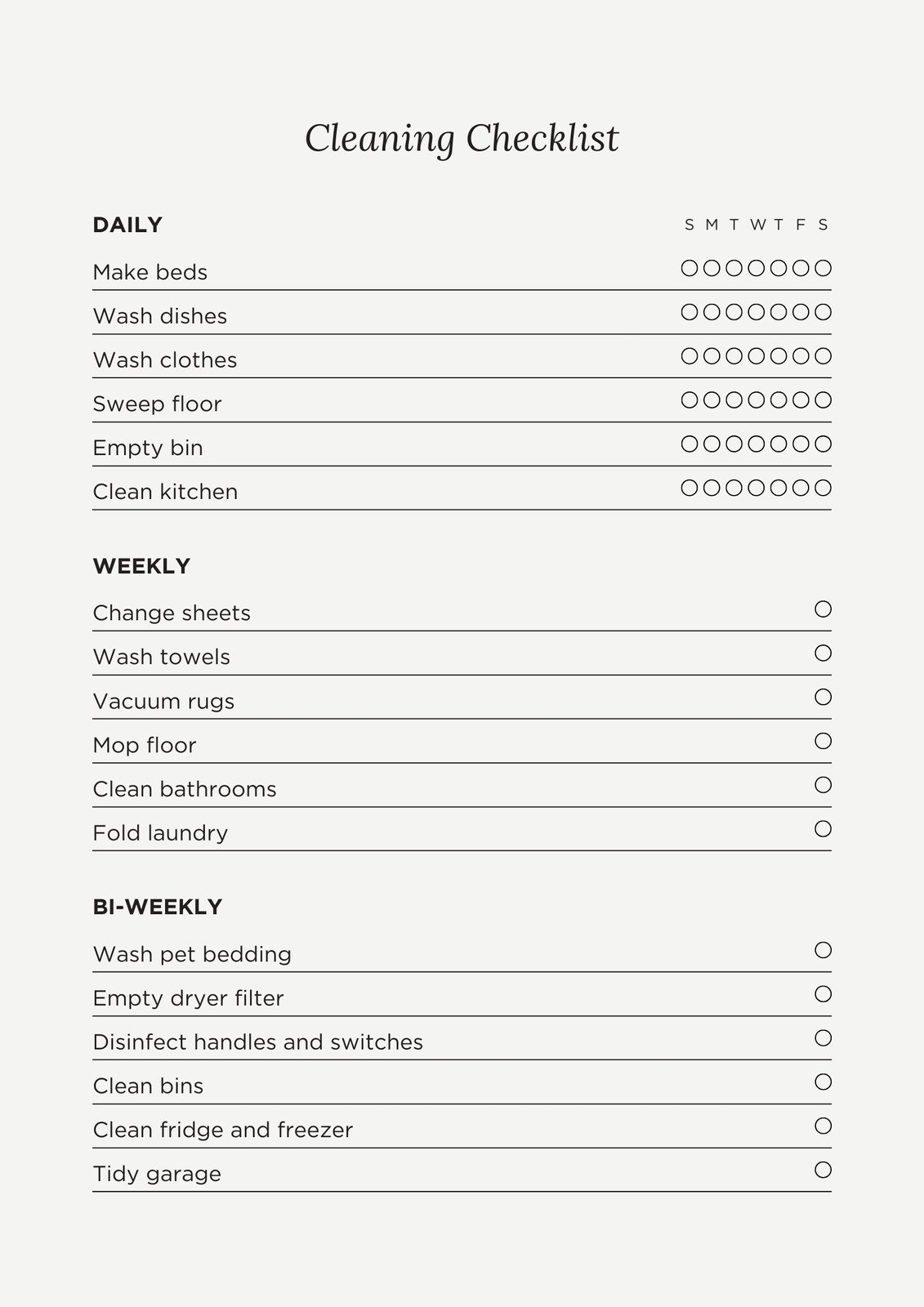 free printable cleaning schedule template