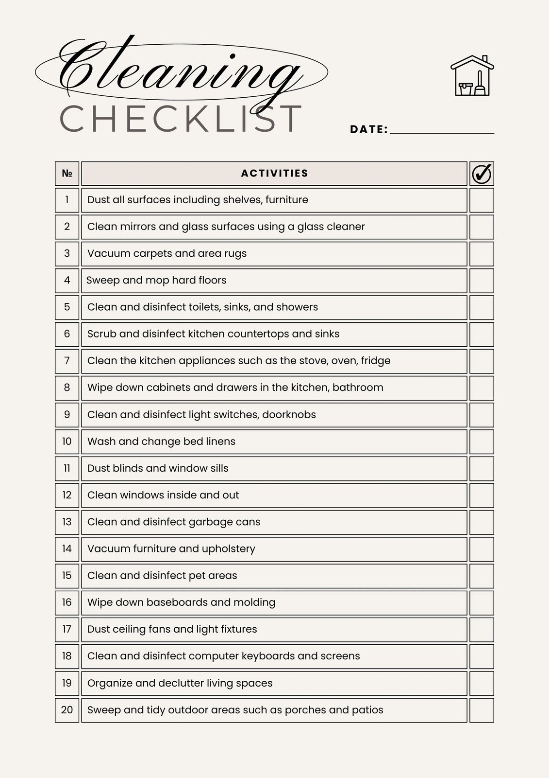 free printable house cleaning checklist
