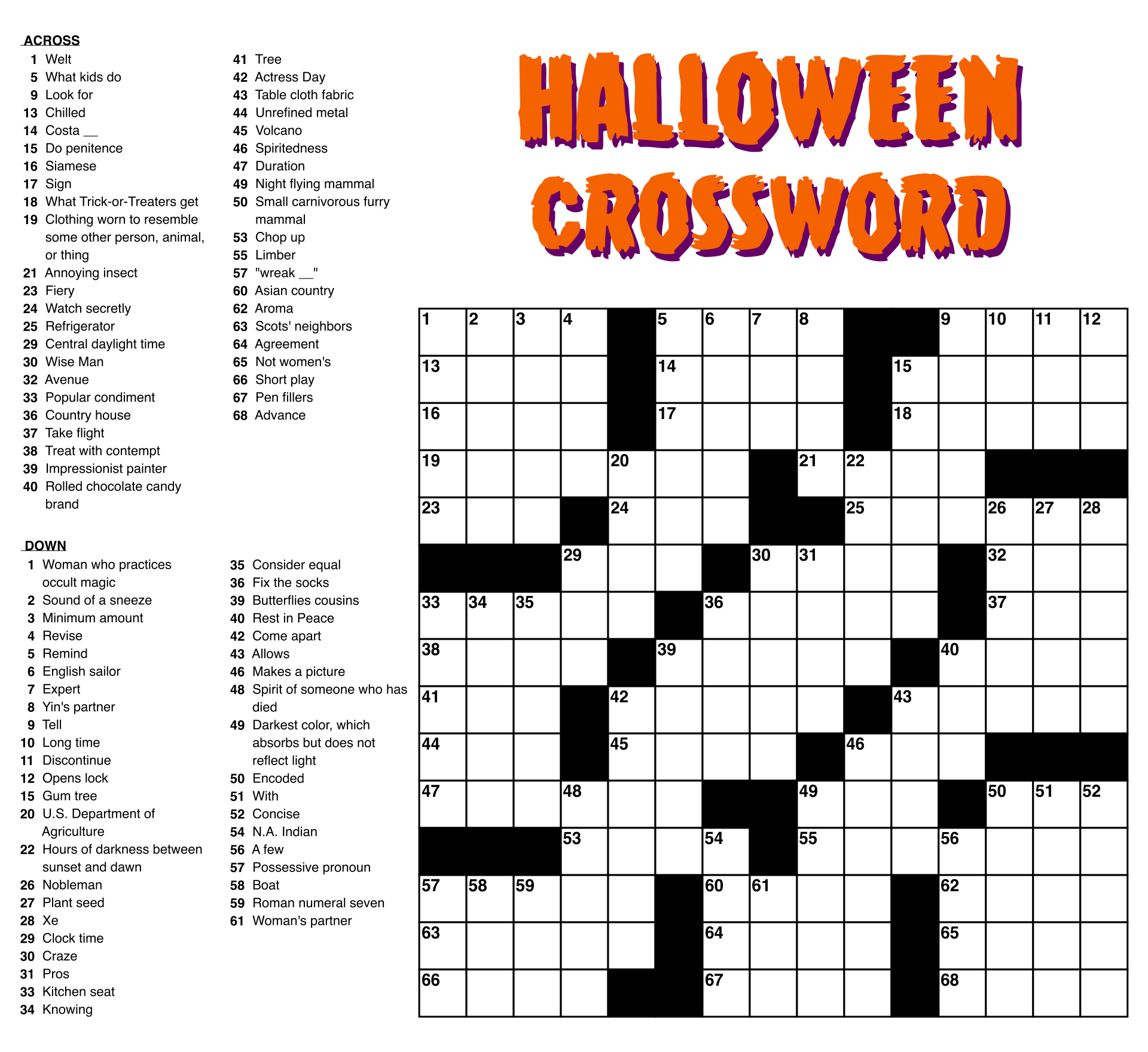 intermediate crossword puzzles printable