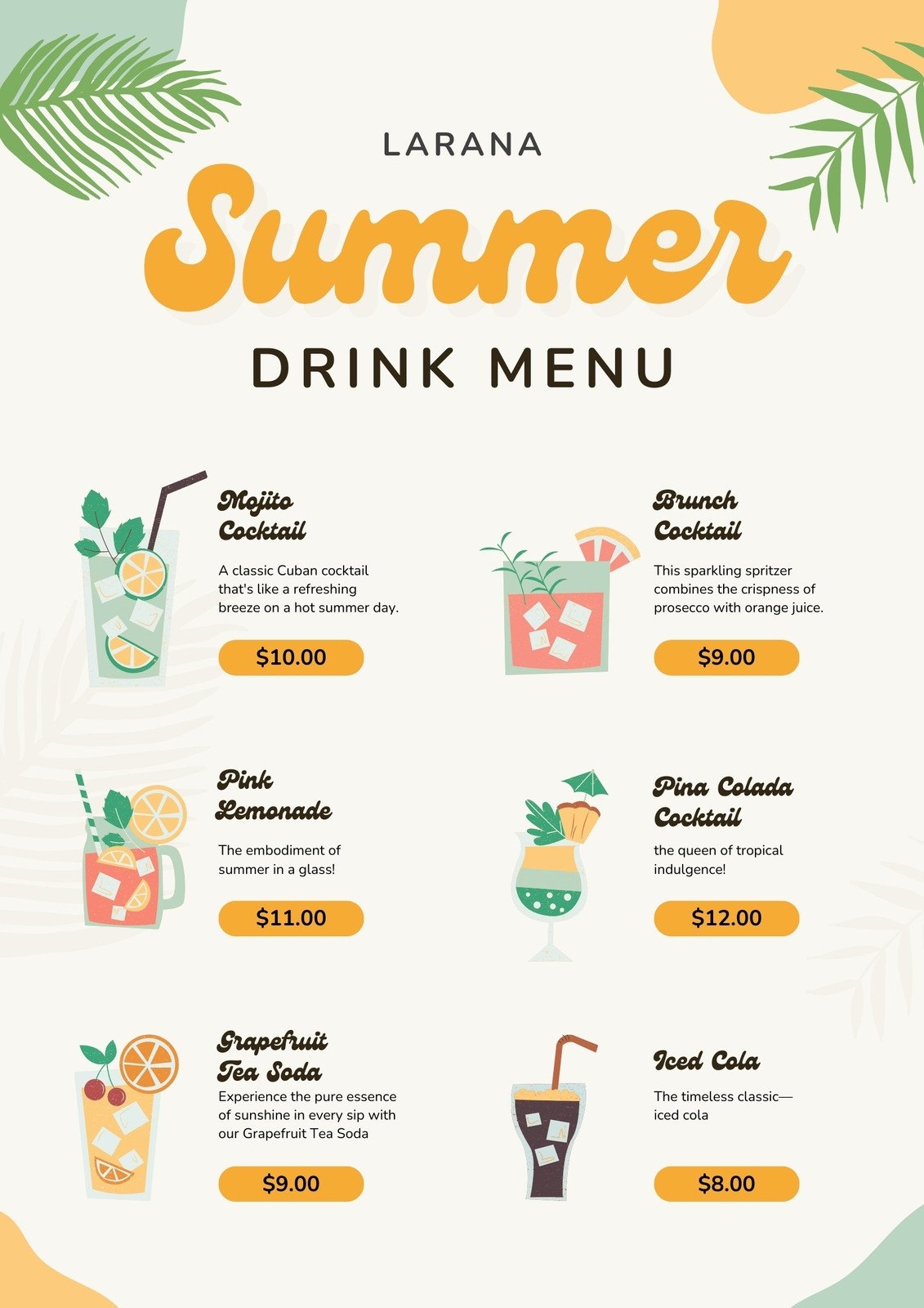 Free Printable Custom Drink Menu Templates Canva