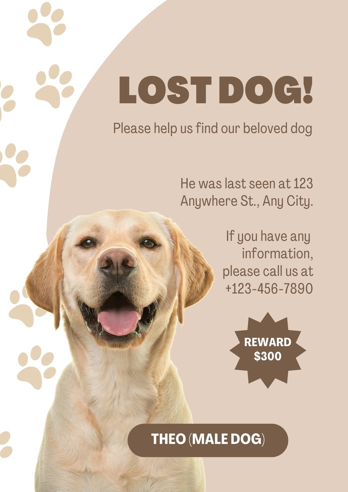 Free Printable Customizable Lost Dog Poster Templates Canva