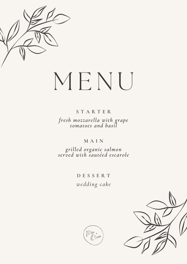 Free Printable Customizable Wedding Menu Templates Canva
