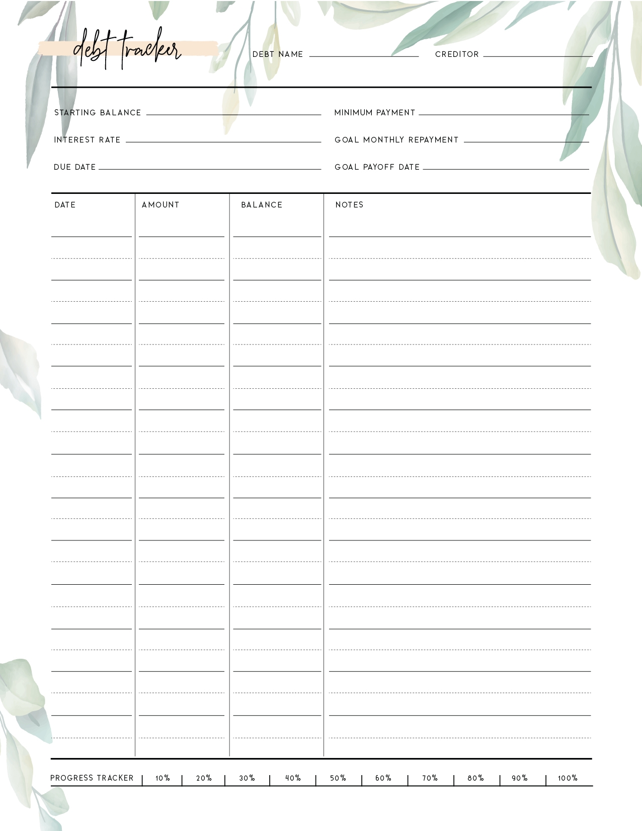 free printable debt tracker