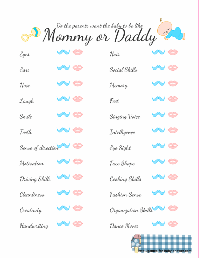 Free Printable Do The Parents Want The Baby To Look Like Mommy Or Daddy Game