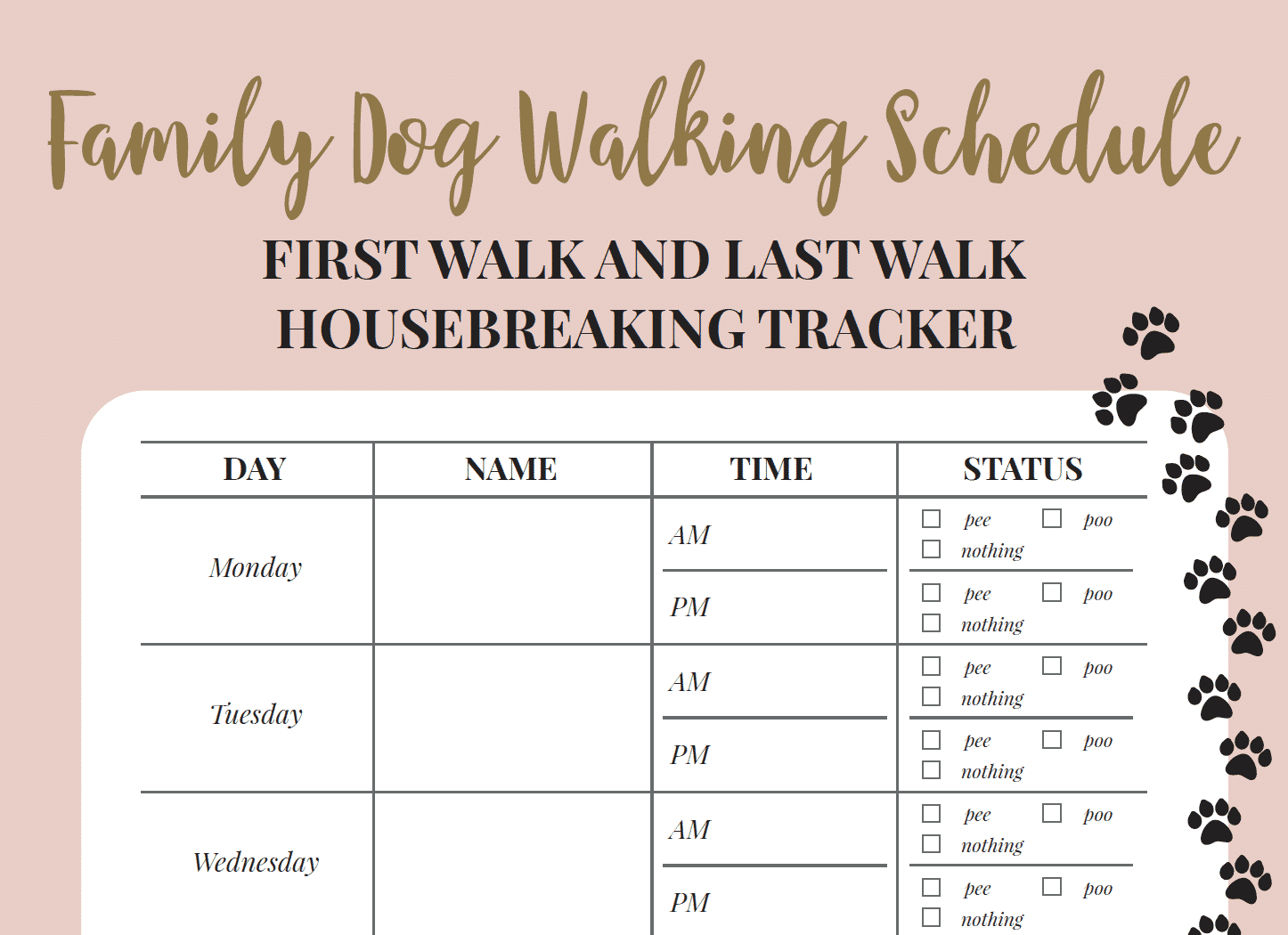 free printable walking schedule