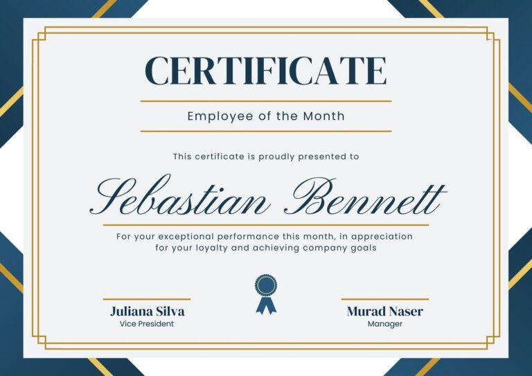 Free Printable Employee Of The Month Certificate Templates Canva