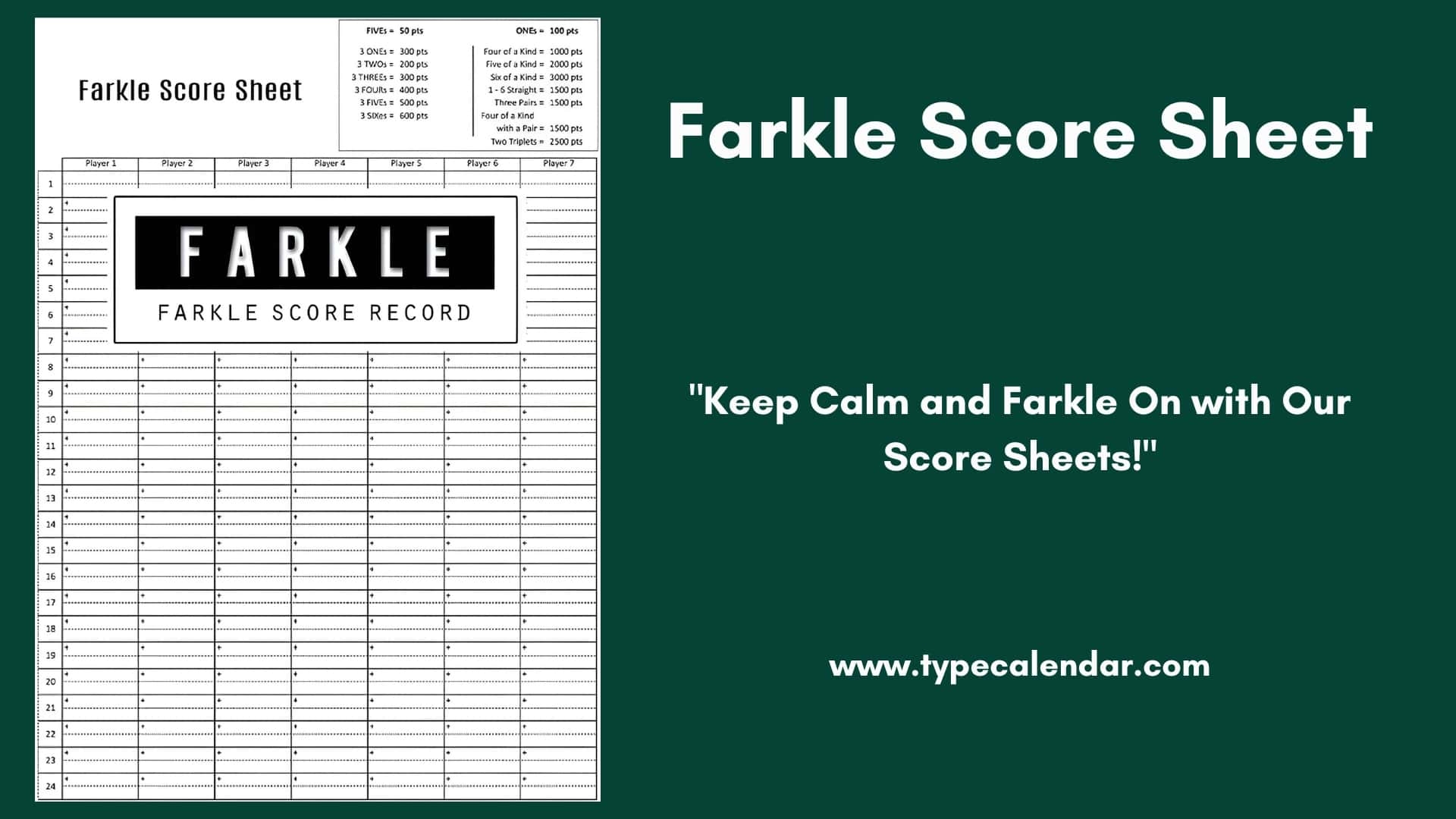Free Printable Farkle Score Sheet Excel PDF U0026 Rules Gameplay 