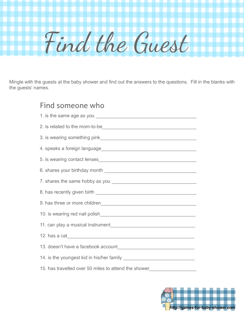 Free Printable Find The Guest Icebreaker Baby Shower Game