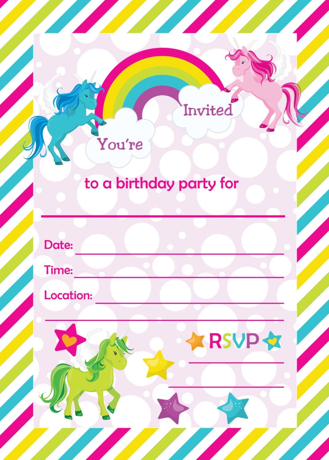 FREE Printable Golden Unicorn Birthday Invitation Template Worksheets Library