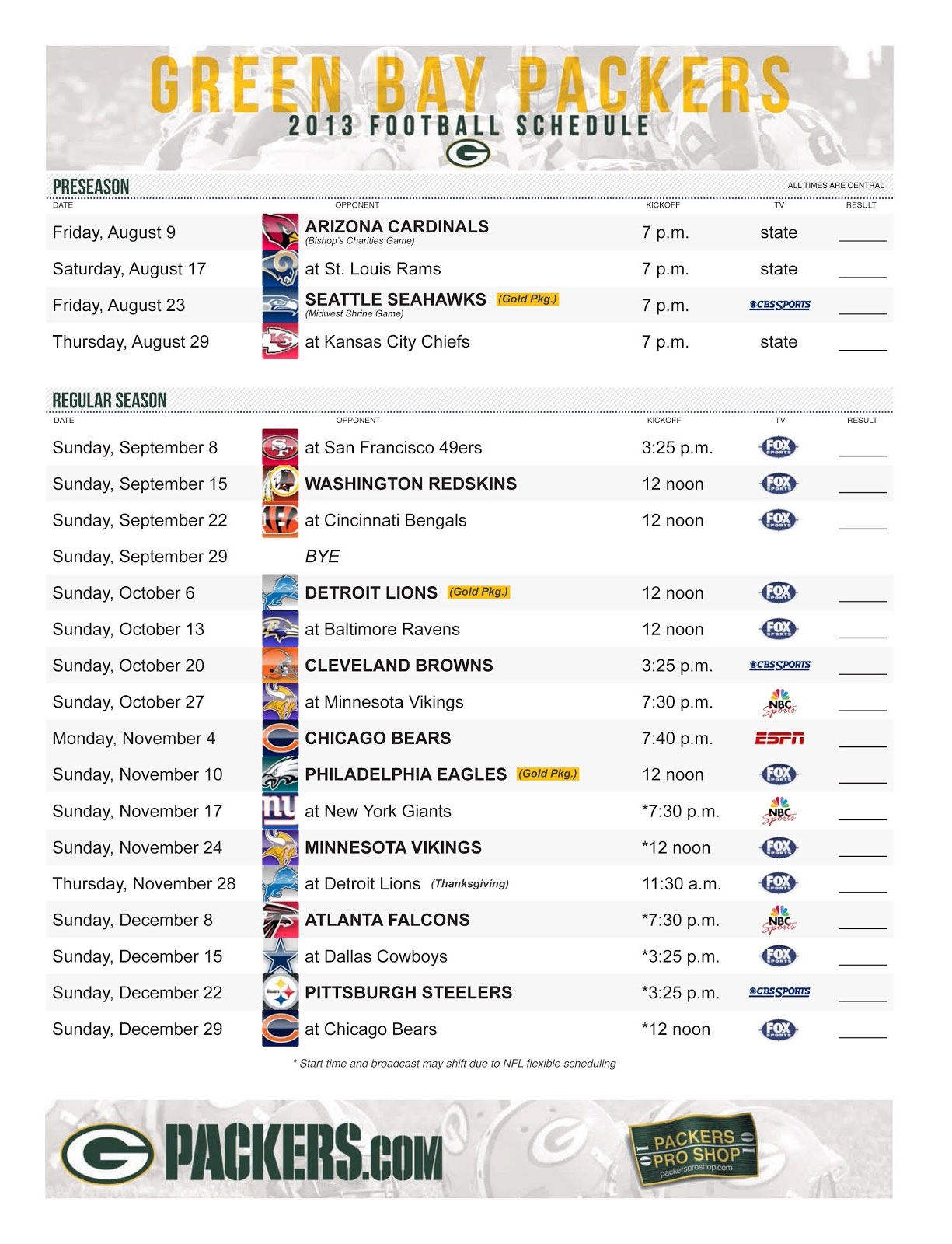 green bay packers printable schedule 2019 2020