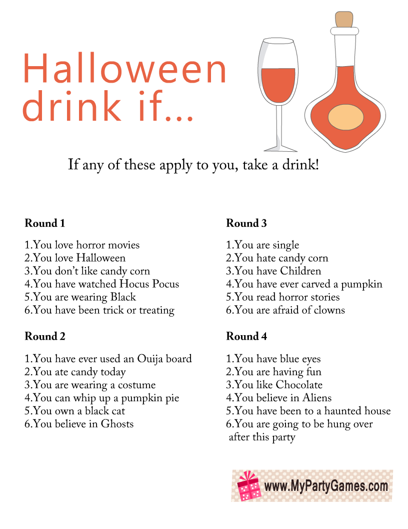 Free Printable Halloween Drink If Game For Adults