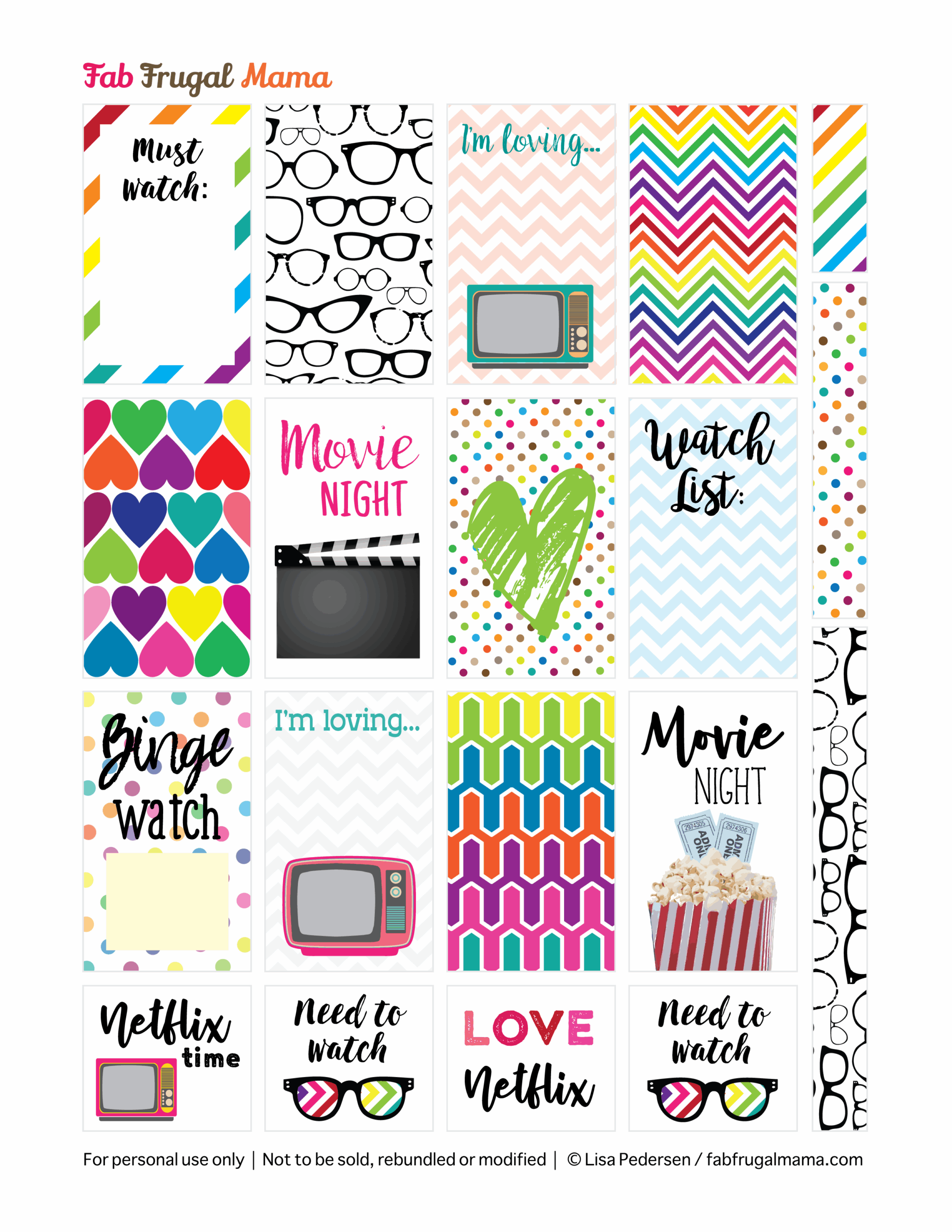 Free Printable Happy Planner TV U0026 Movie Stickers Fab Frugal Mama