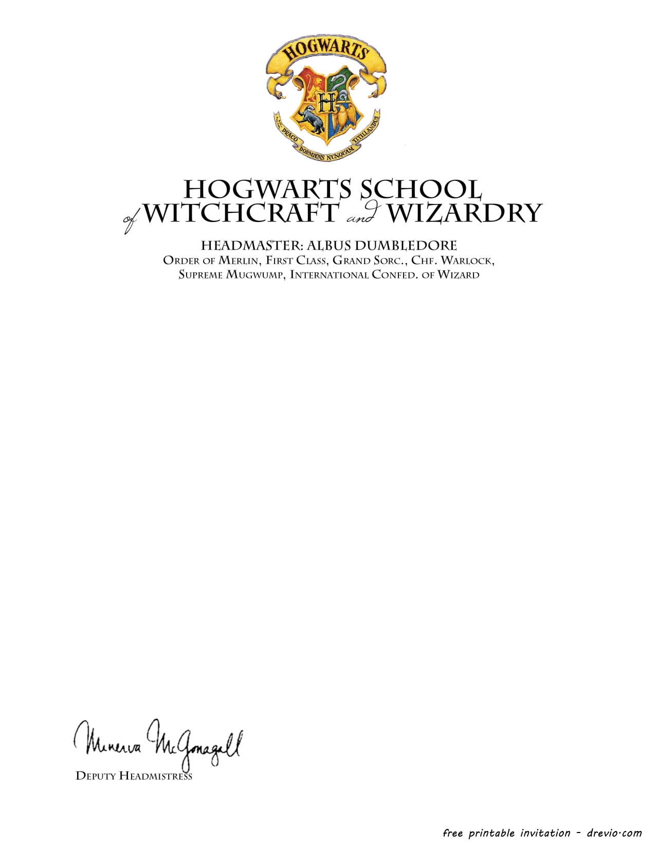 FREE Printable Harry Potter Hogwarts Invitation Template FREE Printable Harry Potter Hogwarts Invitation Template