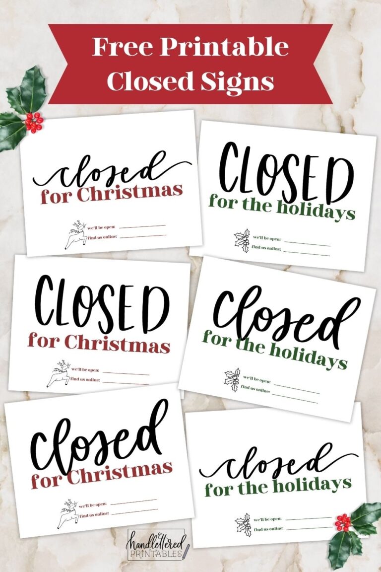 Free Printable Holiday Closed Signs Christmas Version Hand