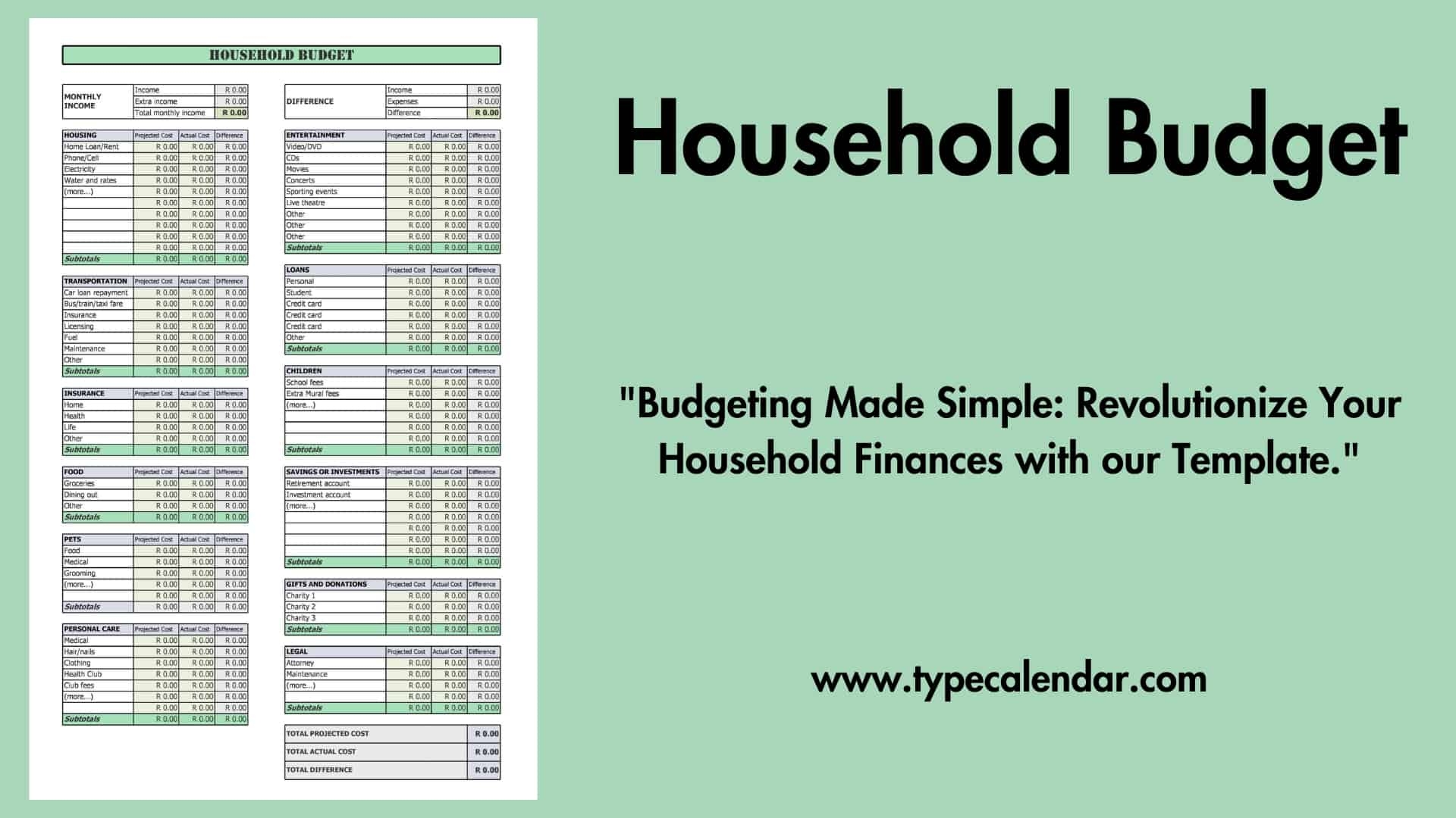 Free Printable Household Budget Templates PDF Word Excel 