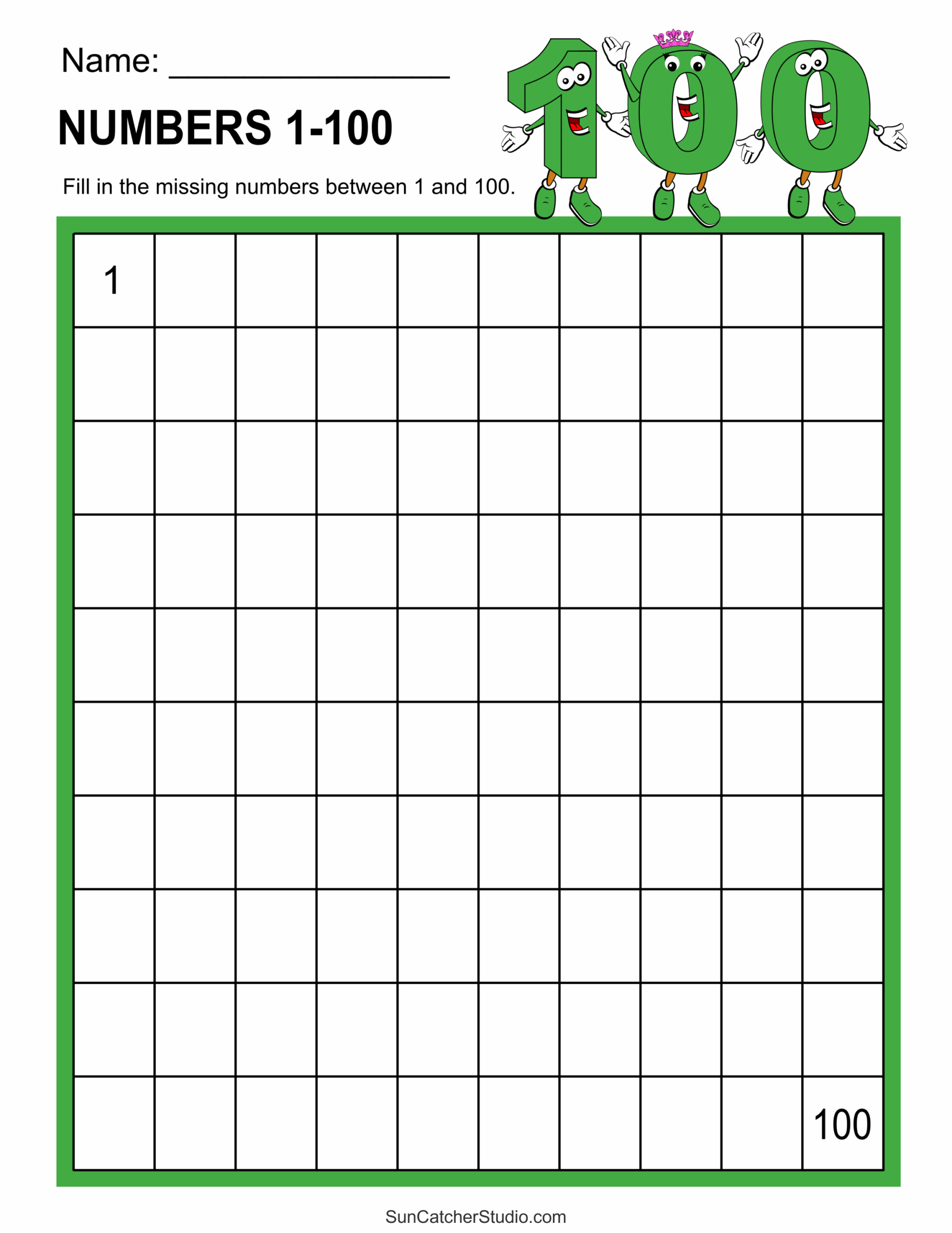 number chart 1 100 free printable