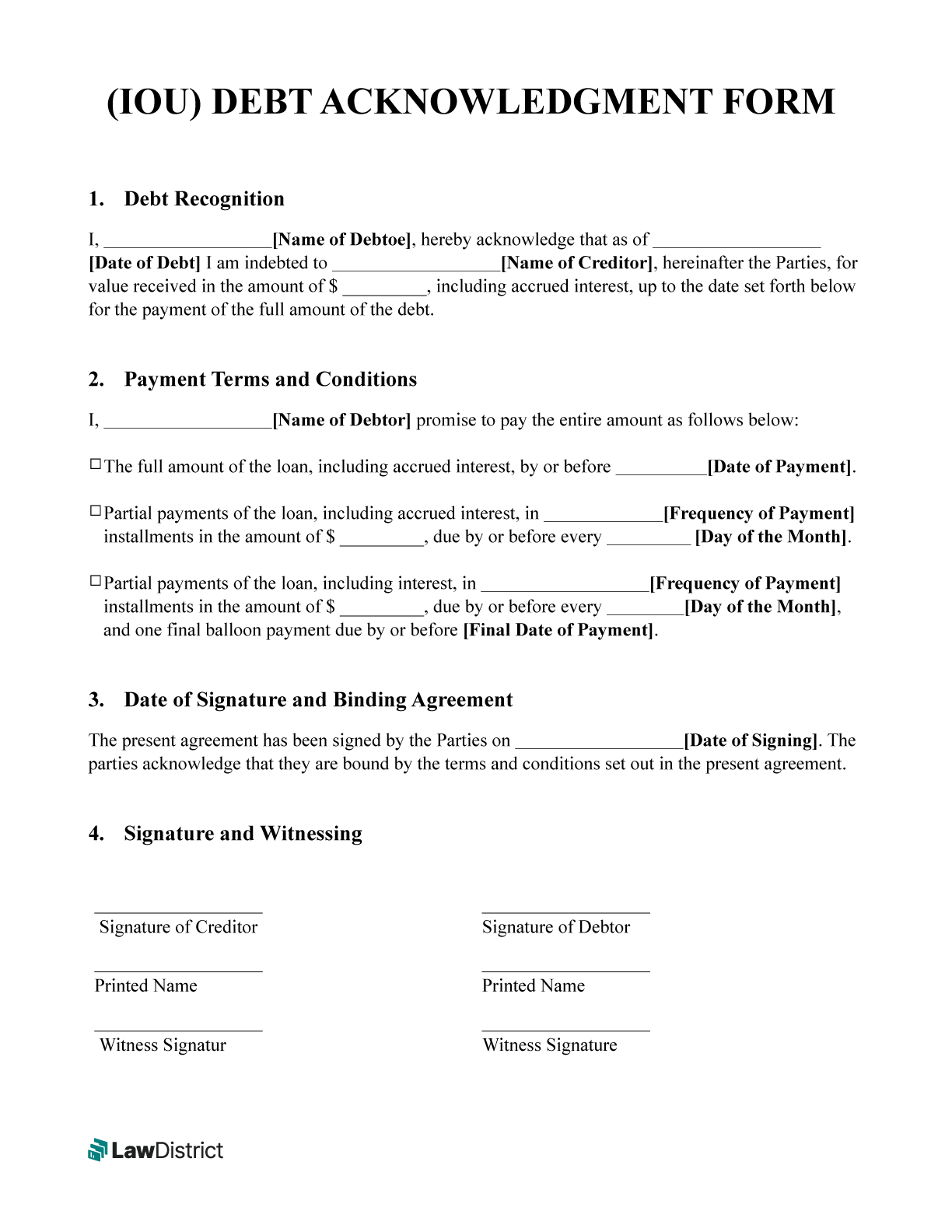 Free Printable I Owe You IOU Template PDF U0026 Word LawDistrict