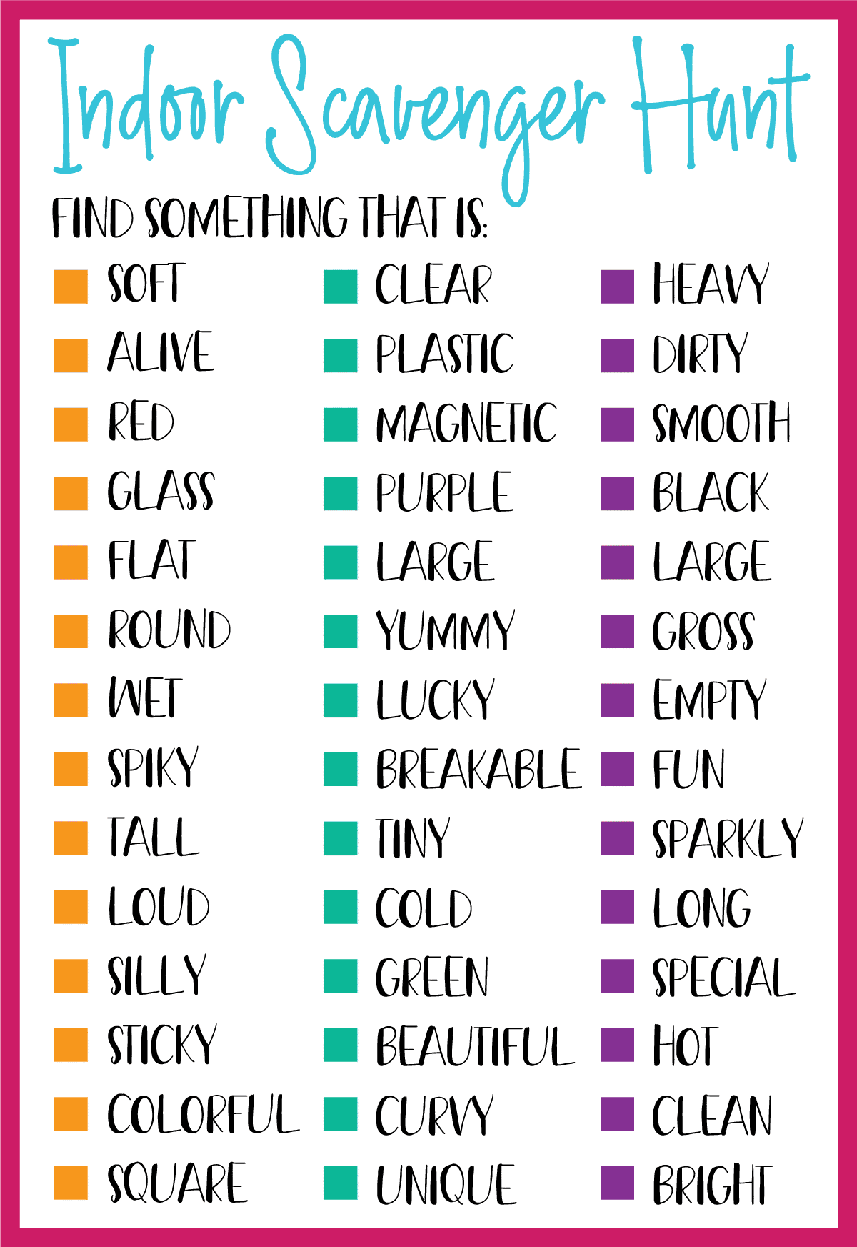 printable indoor scavenger hunt cards