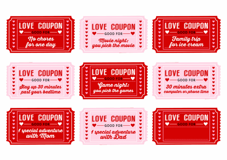 Free Printable Kids Valentine s Day Love Coupons Catch My Party