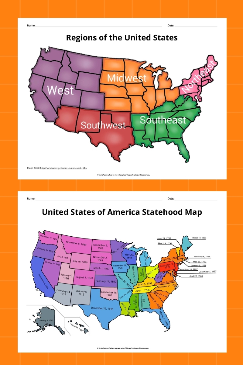 united states regions map printable