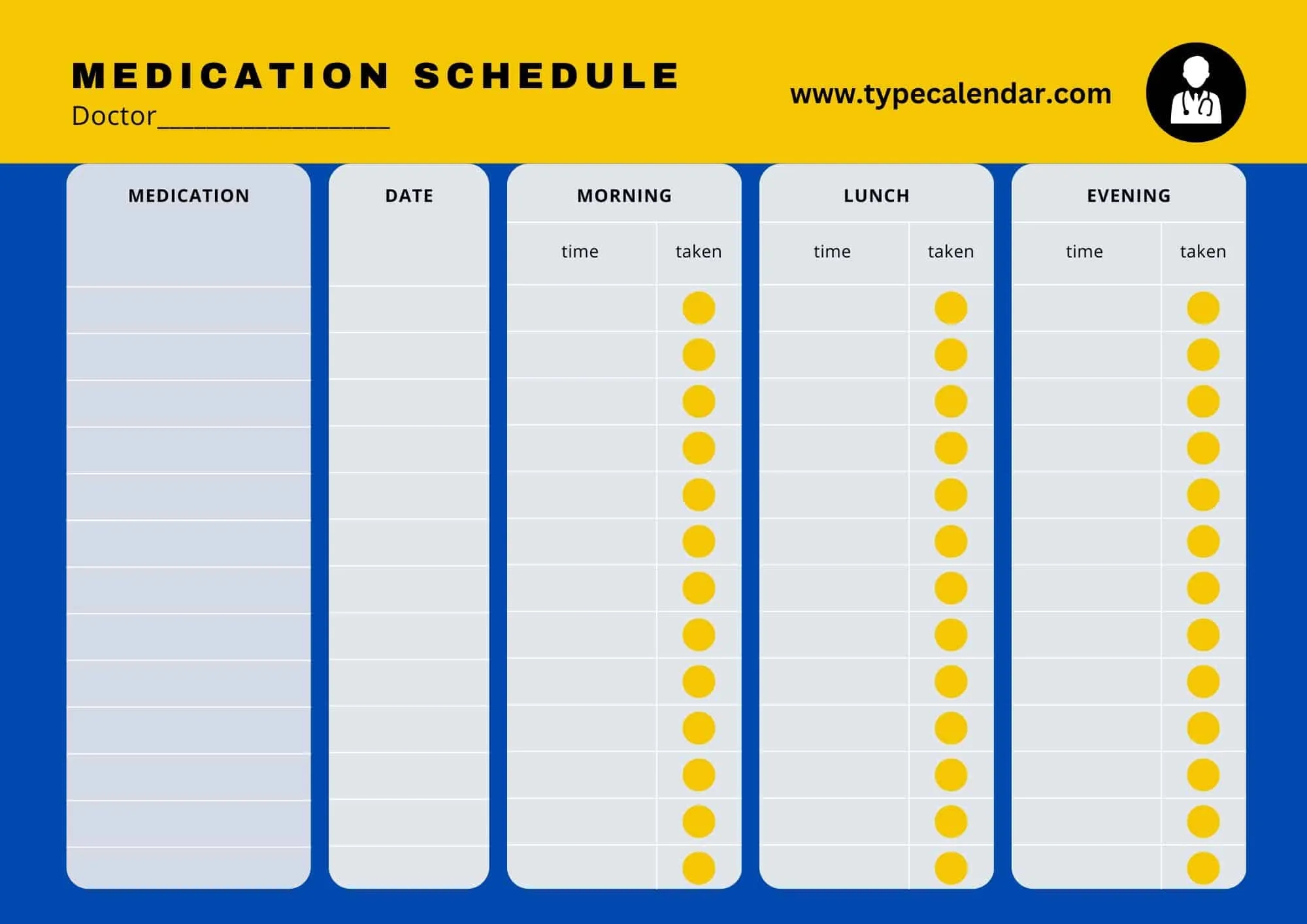 Free Printable Medication Schedule Templates 2 3 4 Times A Day 