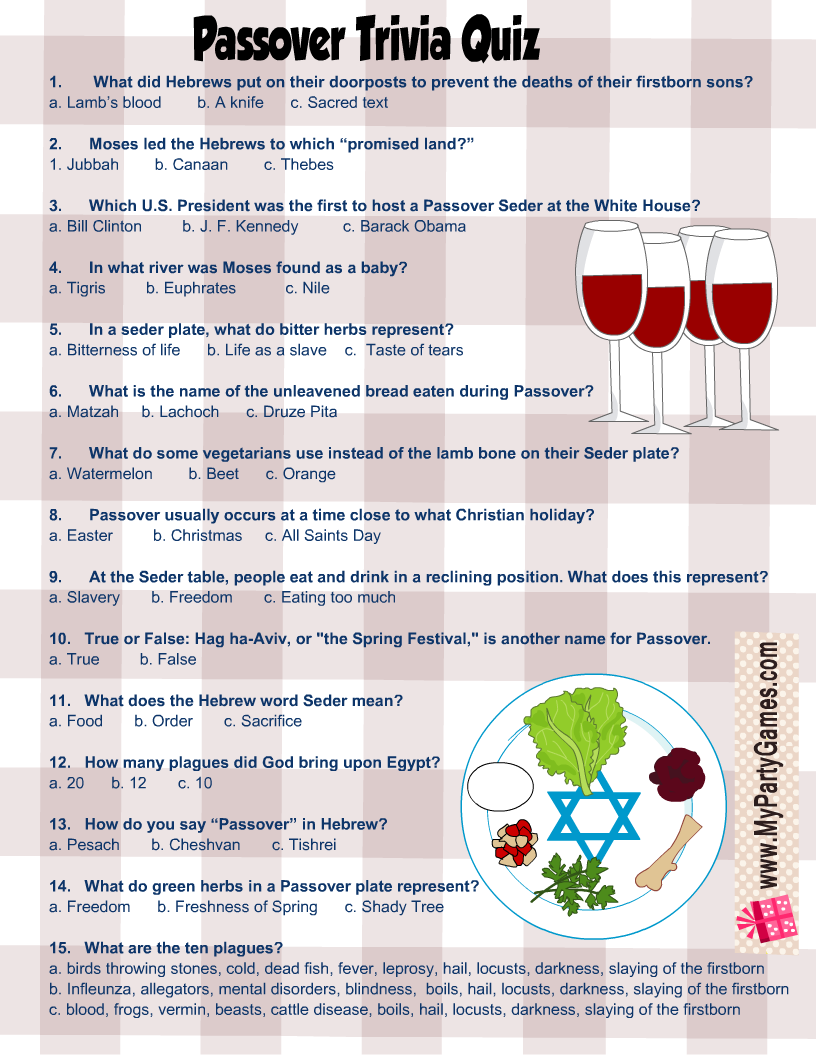 Free Printable Passover Trivia Quiz With Answer Key