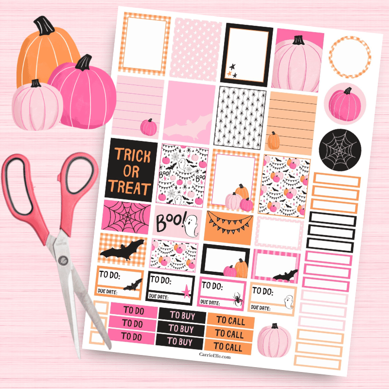 Free Printable Pink And Orange Halloween Planner Stickers Carrie Elle
