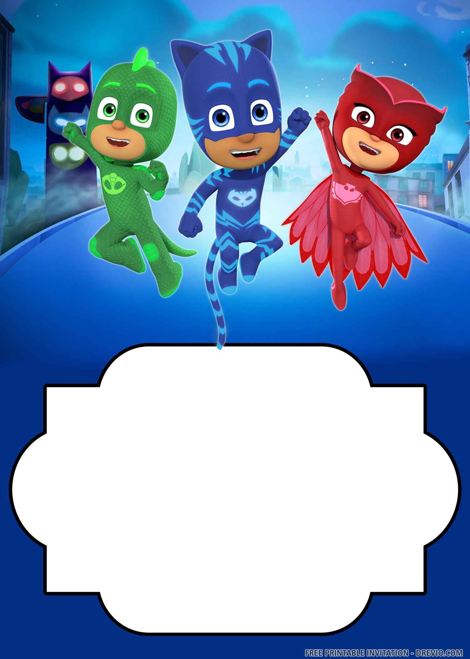 FREE PRINTABLE PJ Masks Birthday Invitation Templates 