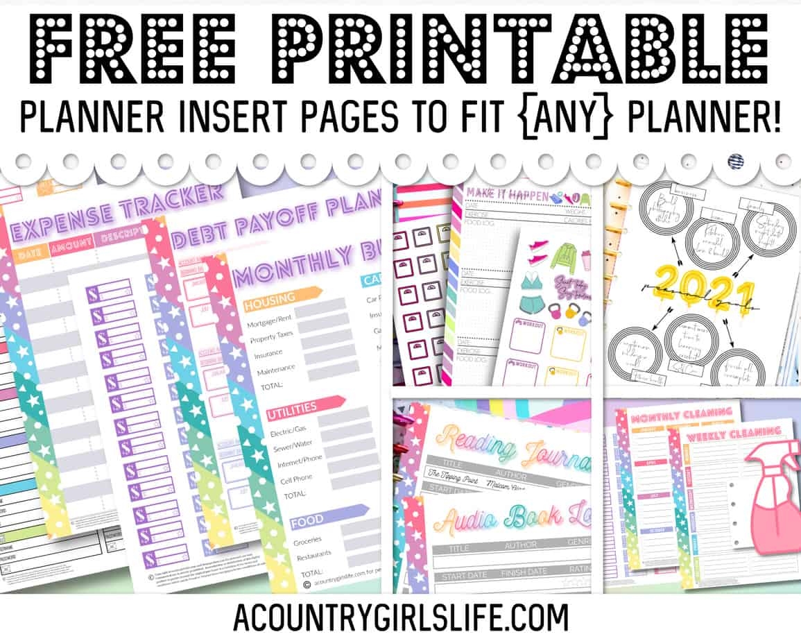 FREE Printable Planner Inserts For ANY Size Planner A Country 