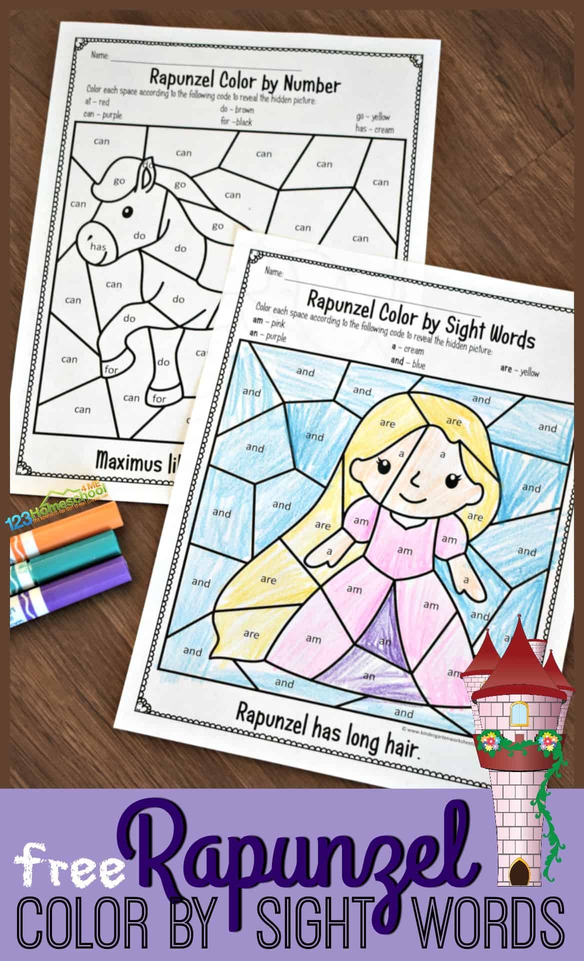  FREE Printable Rapunzel Sight Word Coloring Pages