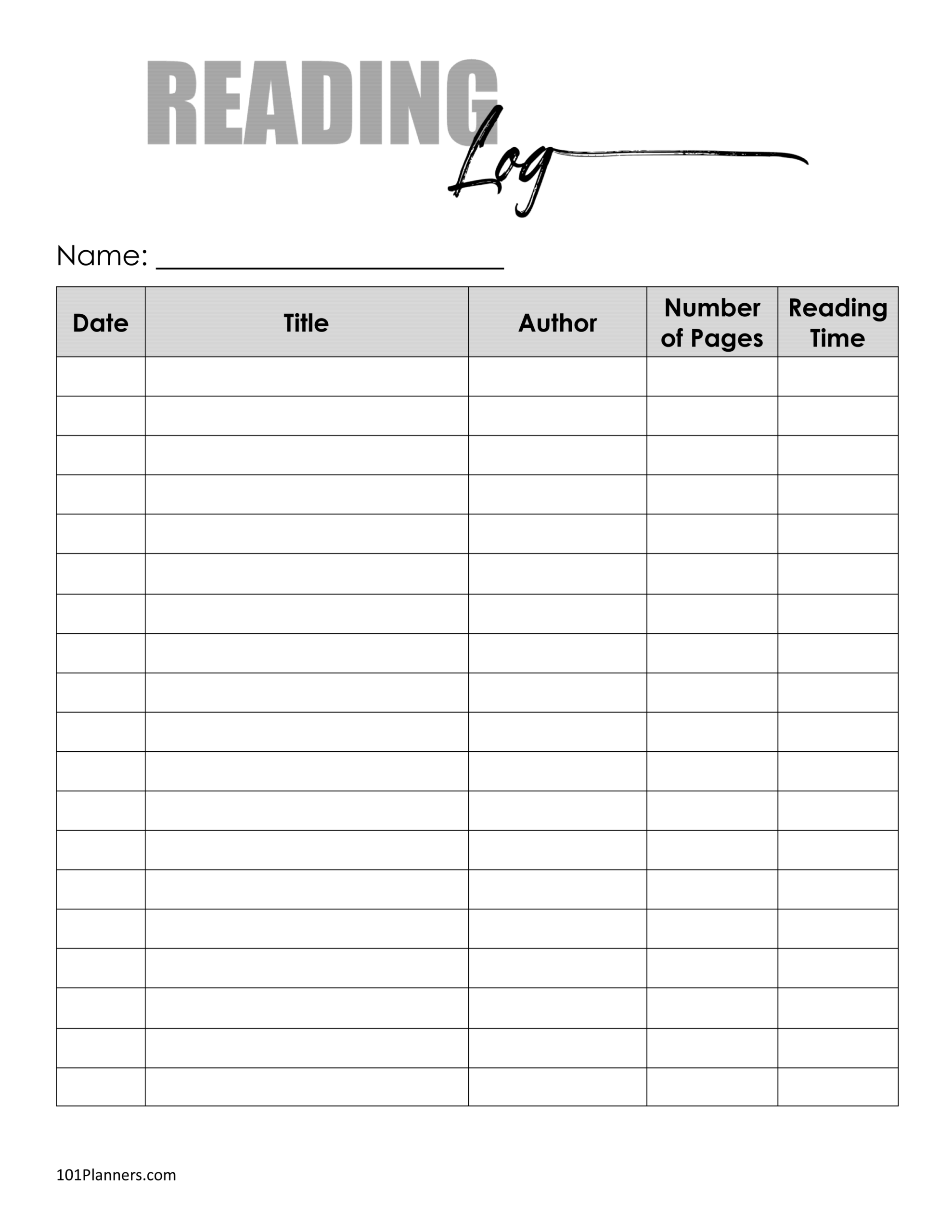 Free Printable Reading Log Template Bullet Journal U0026 Traditional