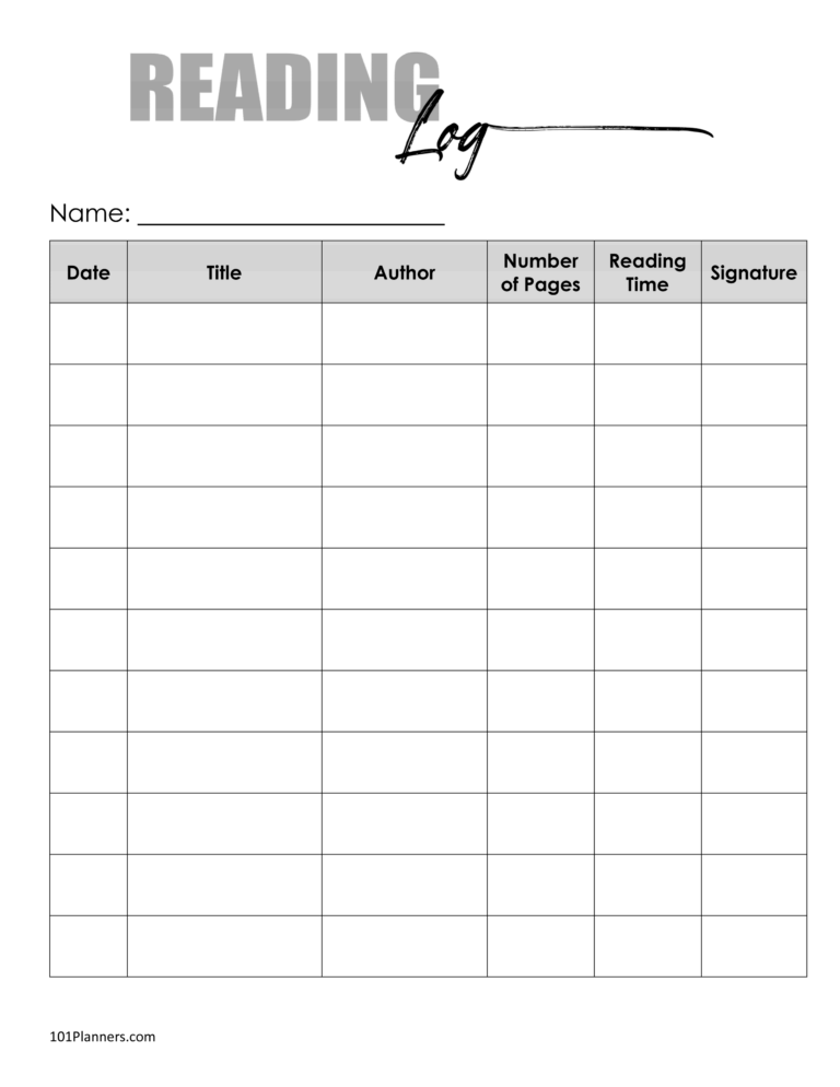 Free Printable Reading Log Template Bullet Journal U0026 Traditional