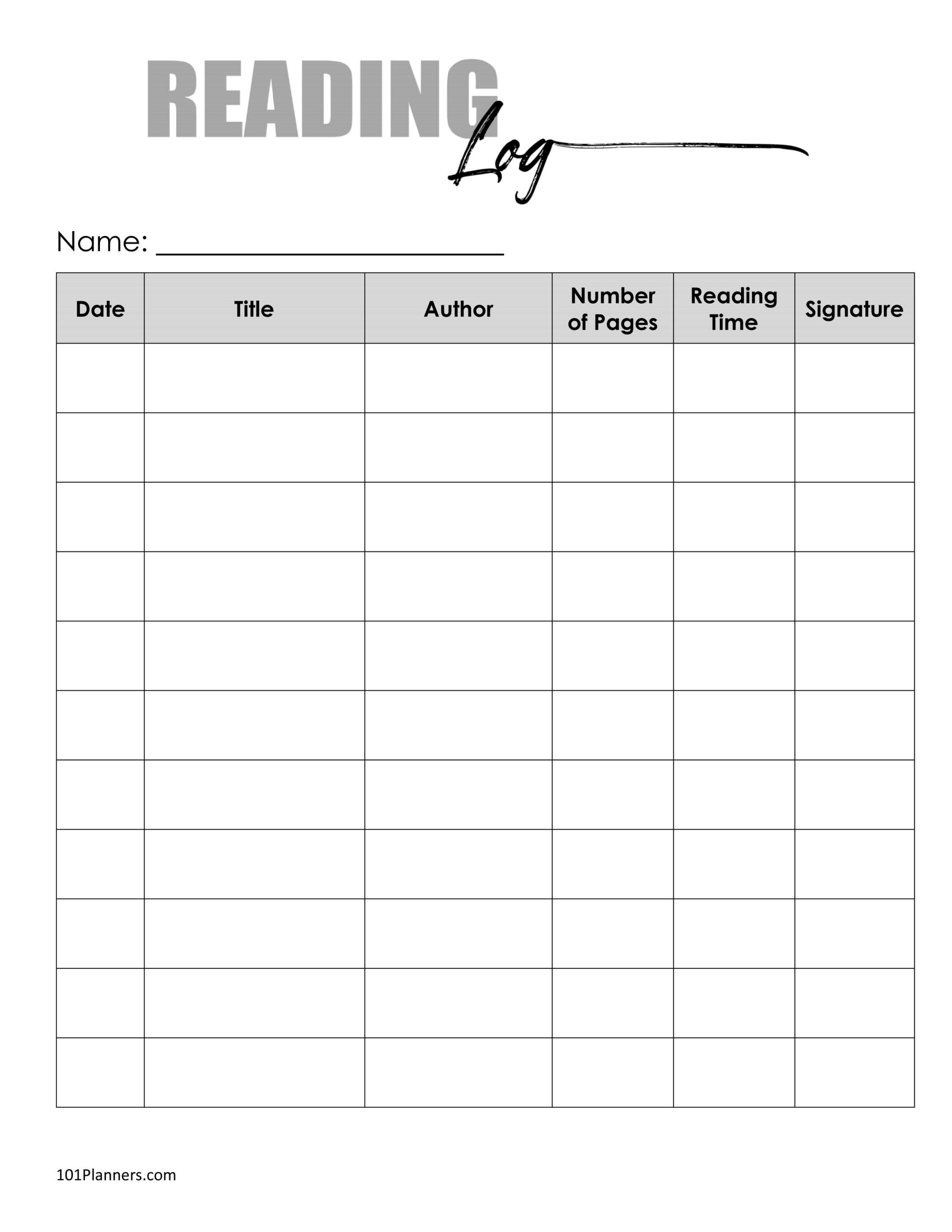 Free Printable Reading Log Template Bullet Journal U0026 Traditional