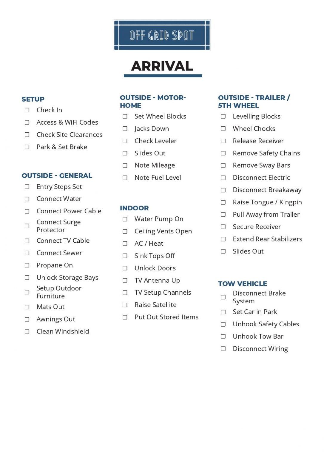 Free Printable Rv Inspection Checklist Printable Party Favors