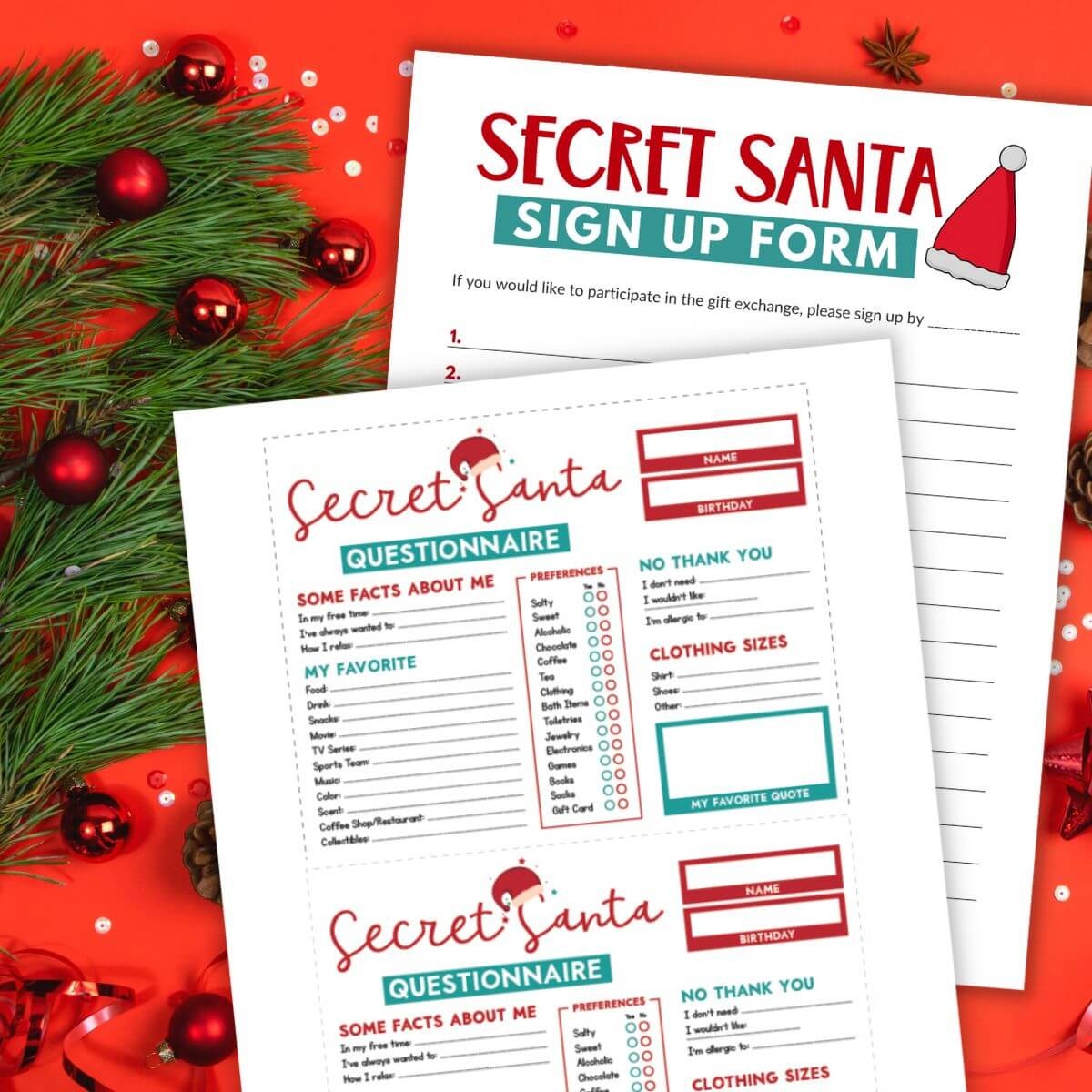 Free Printable Secret Santa Questionnaire U0026 Envelopes 