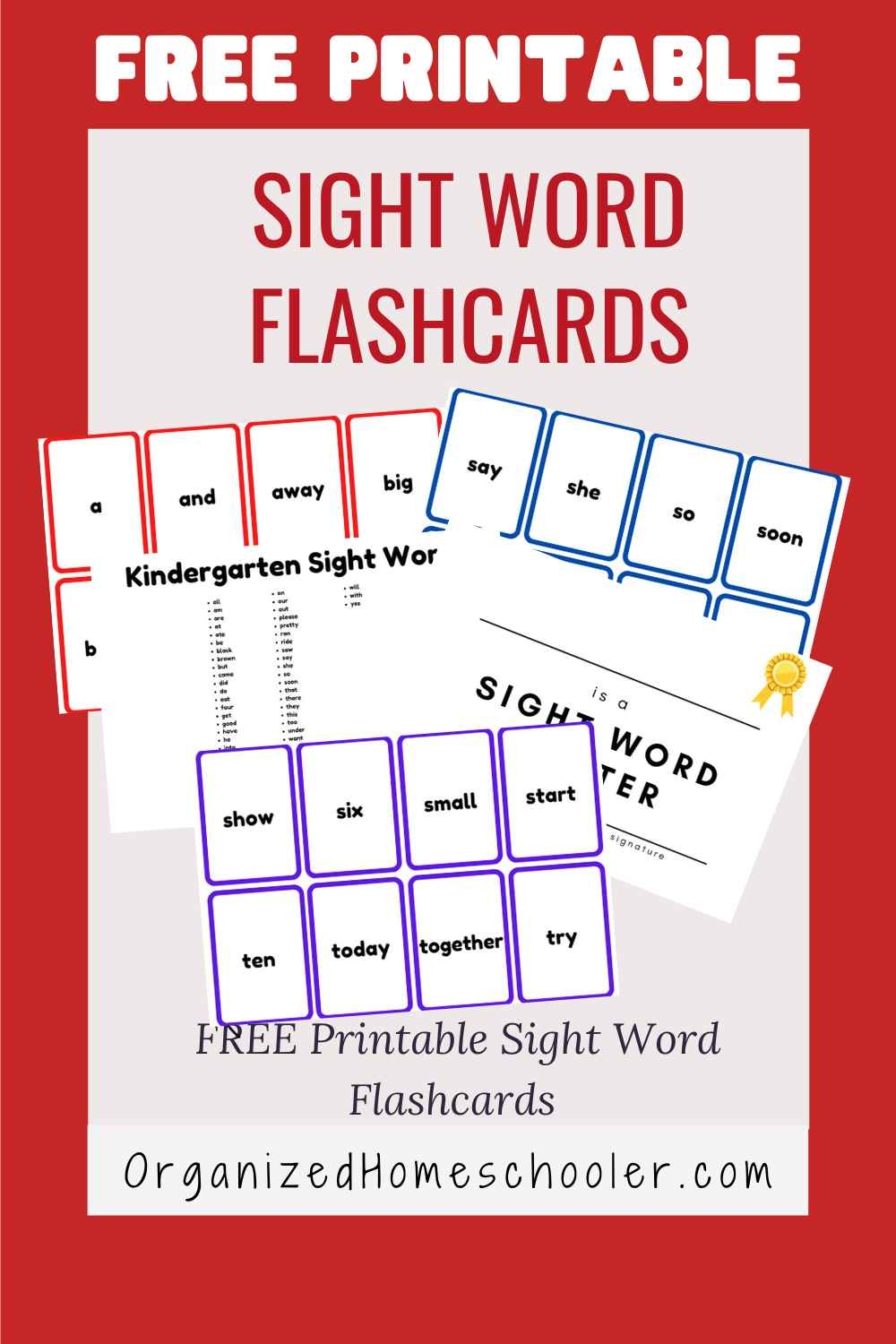 Free Printable Sight Word Flashcards The Organized Homeschooler