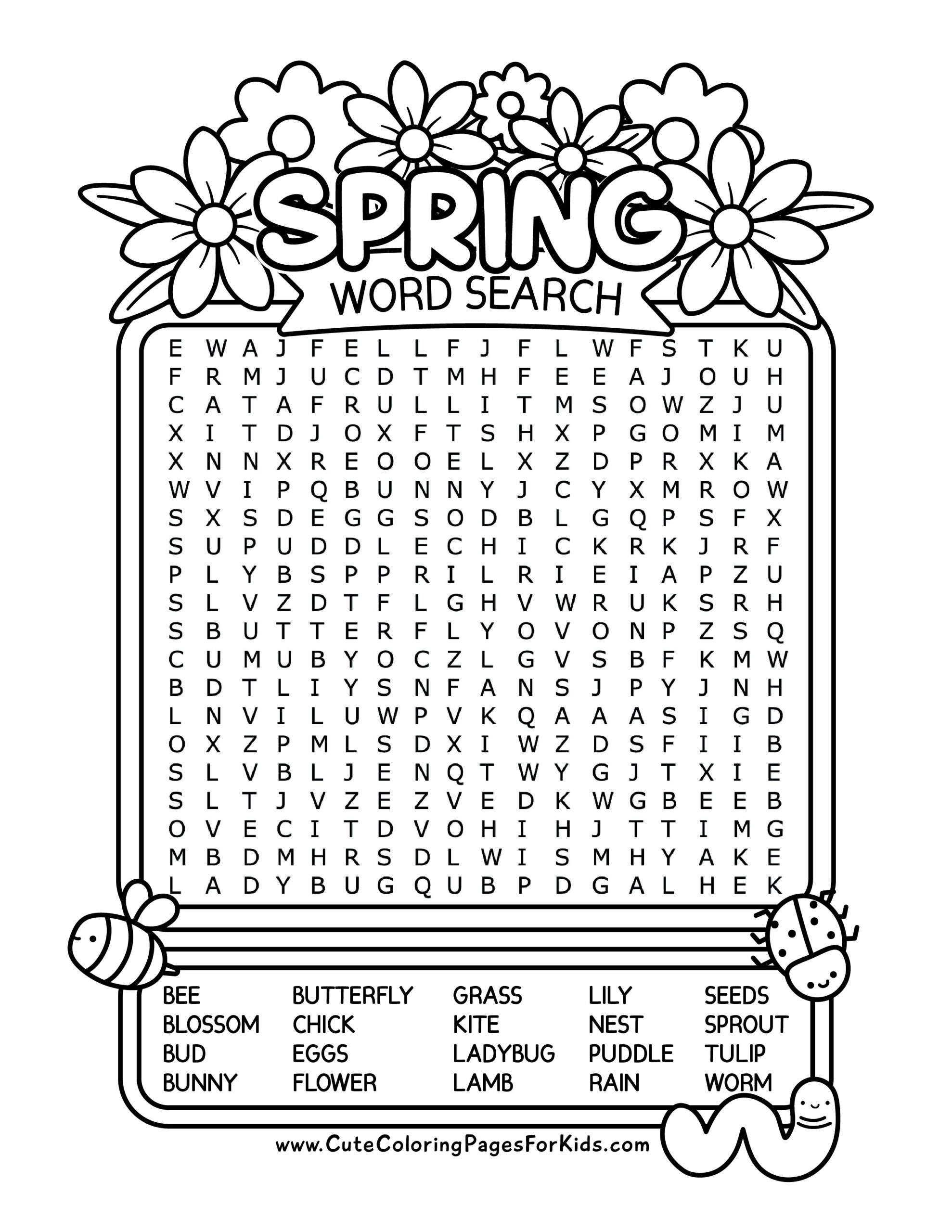 Free Printable Spring Word Search For Kids Cute Coloring Pages  Free Printable Spring Word Search For Kids Cute Coloring Pages