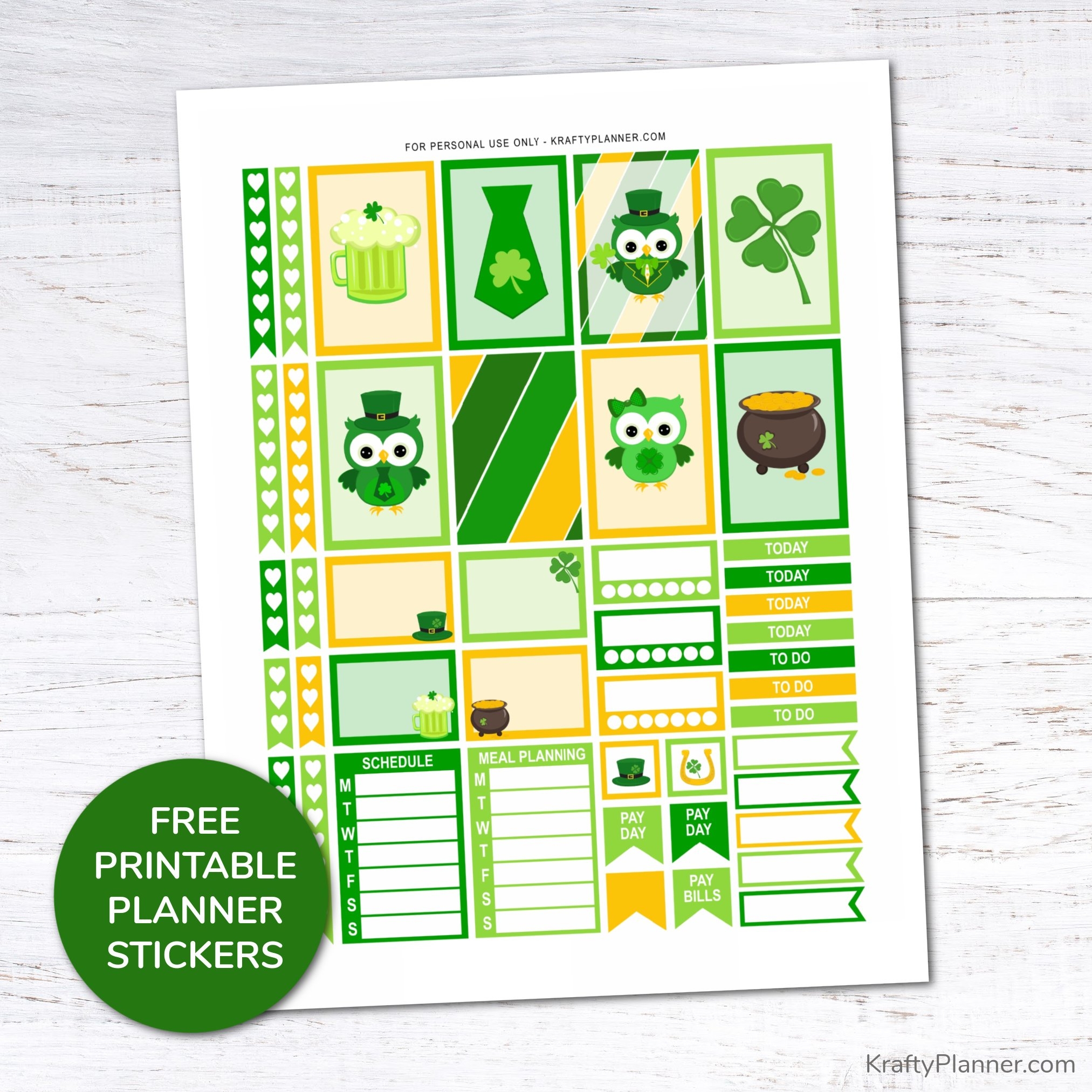 Free Printable St Patrick s Day Planner Stickers Krafty Planner