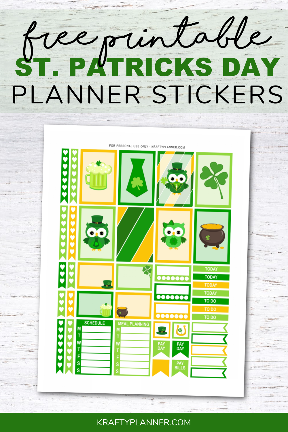 Free Printable St Patrick s Day Planner Stickers Krafty Planner