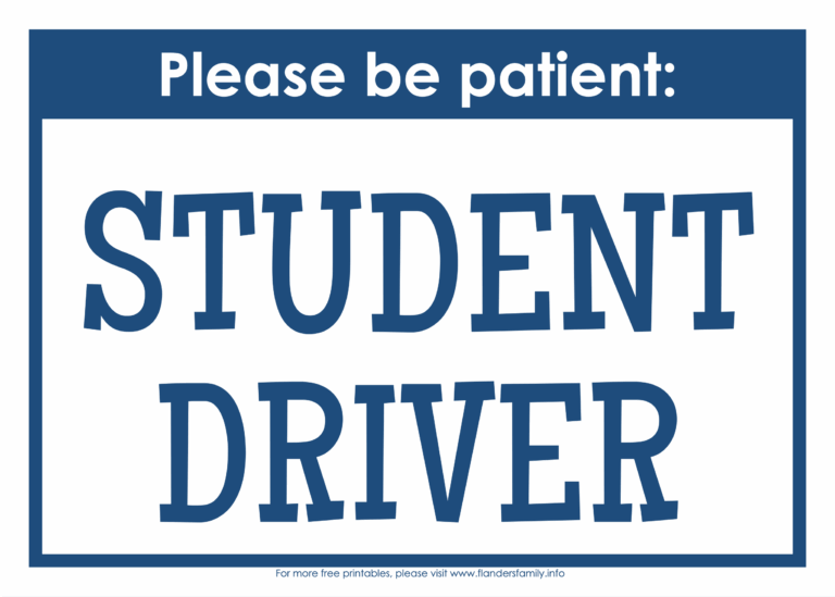 Free Printable Student Driver Sign Flanders Family Home Life