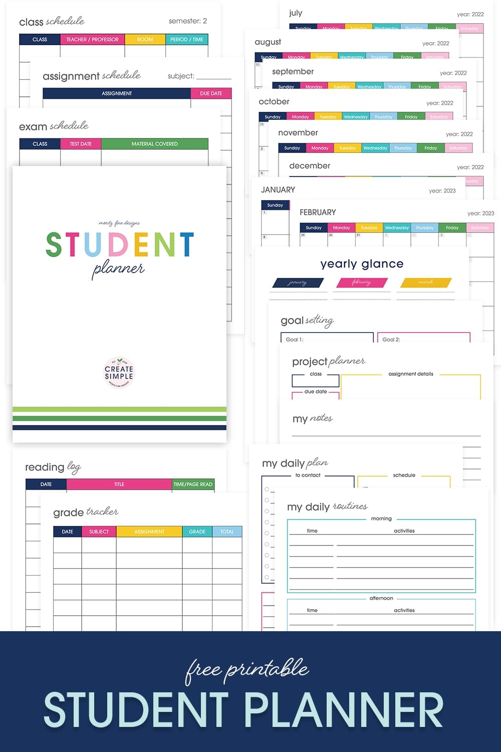 Free Printable Student Planner Elementary Junior High School U0026 College