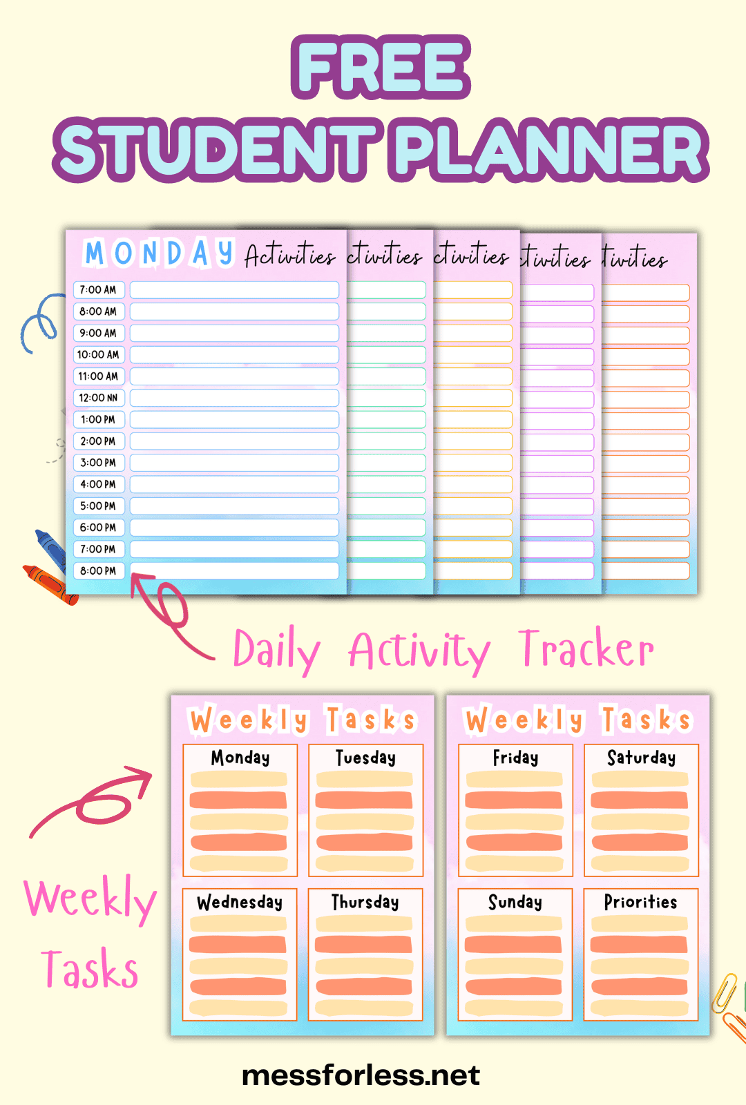 Free Printable Student Planner Mess For Less