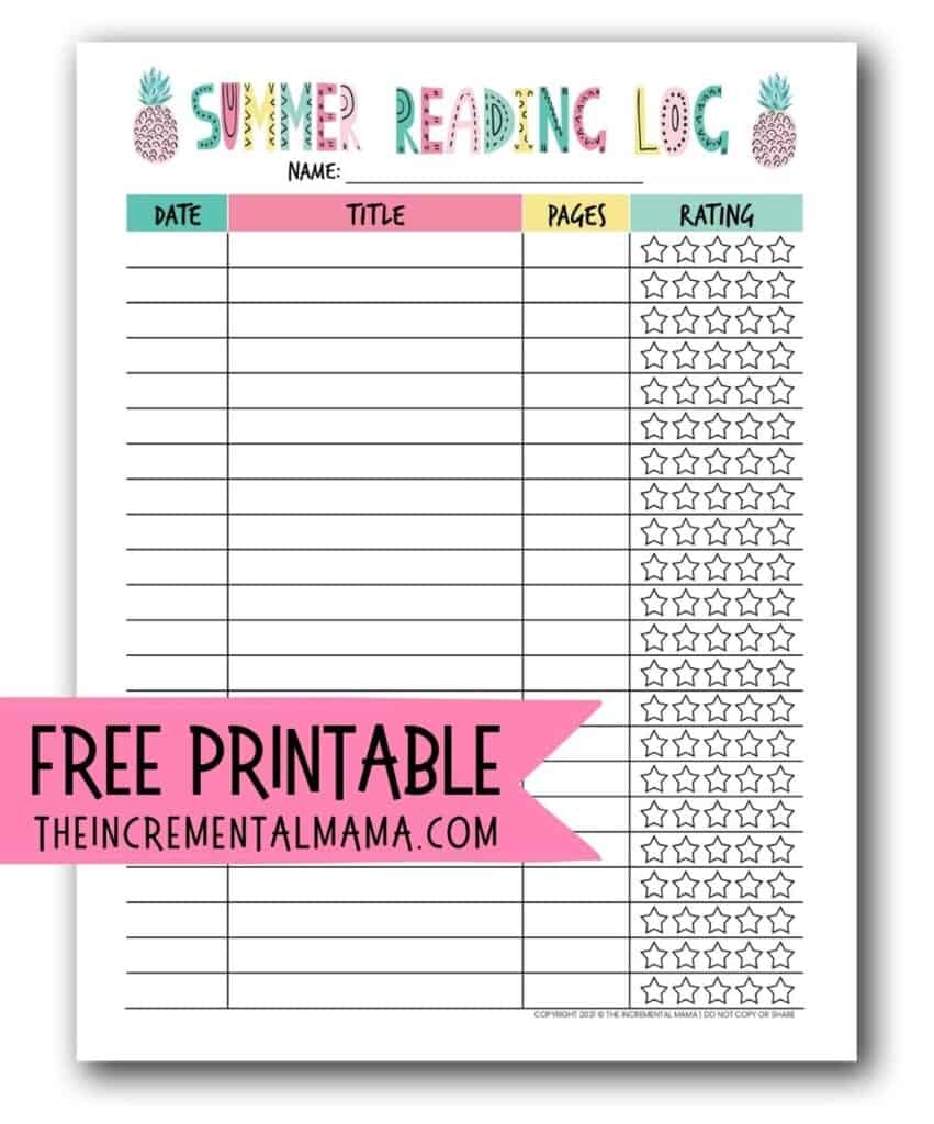 free printable reading log